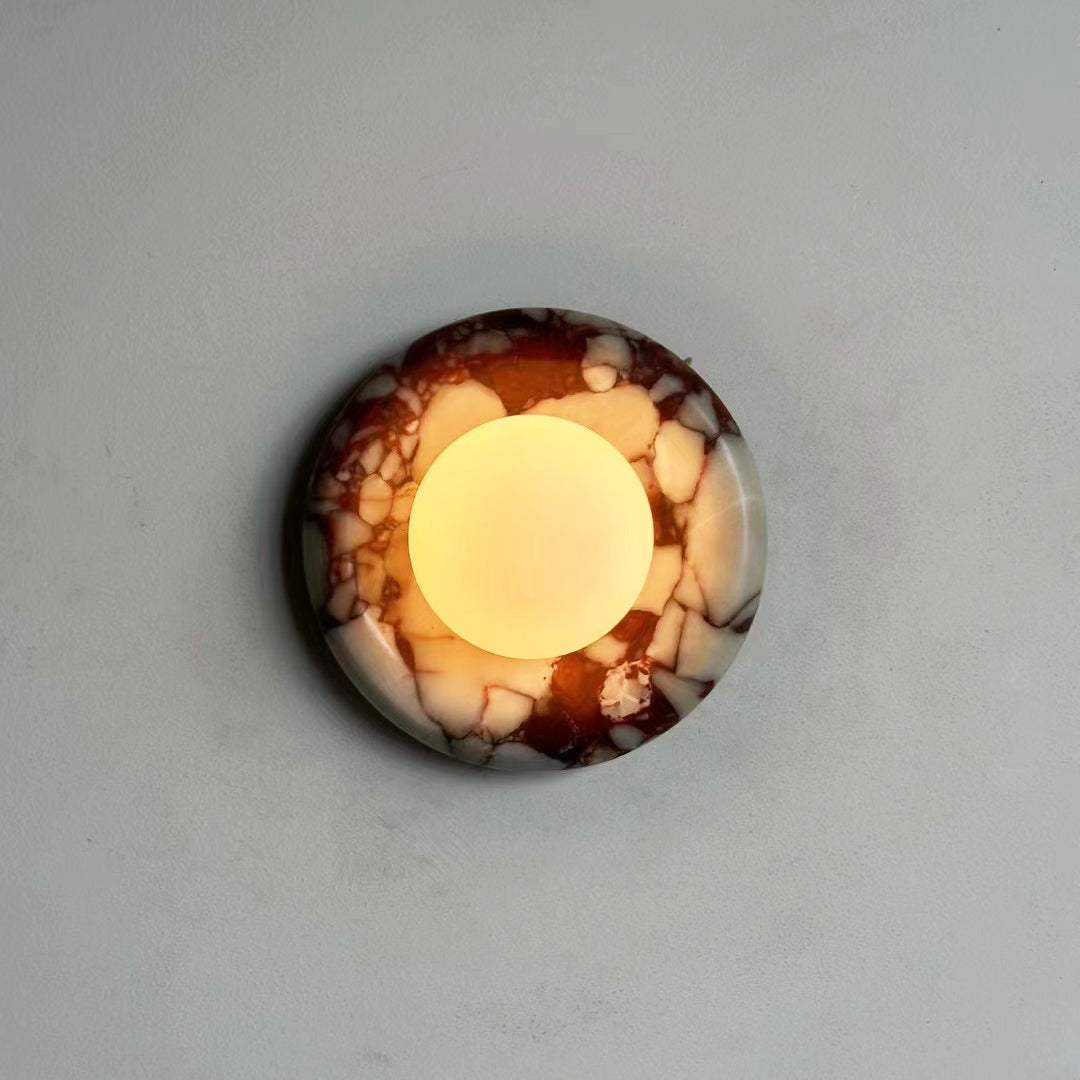 Crimson Marble Orb Wall Sconce – LED Marble Wall Lighting Hallways Living Rooms Interiors