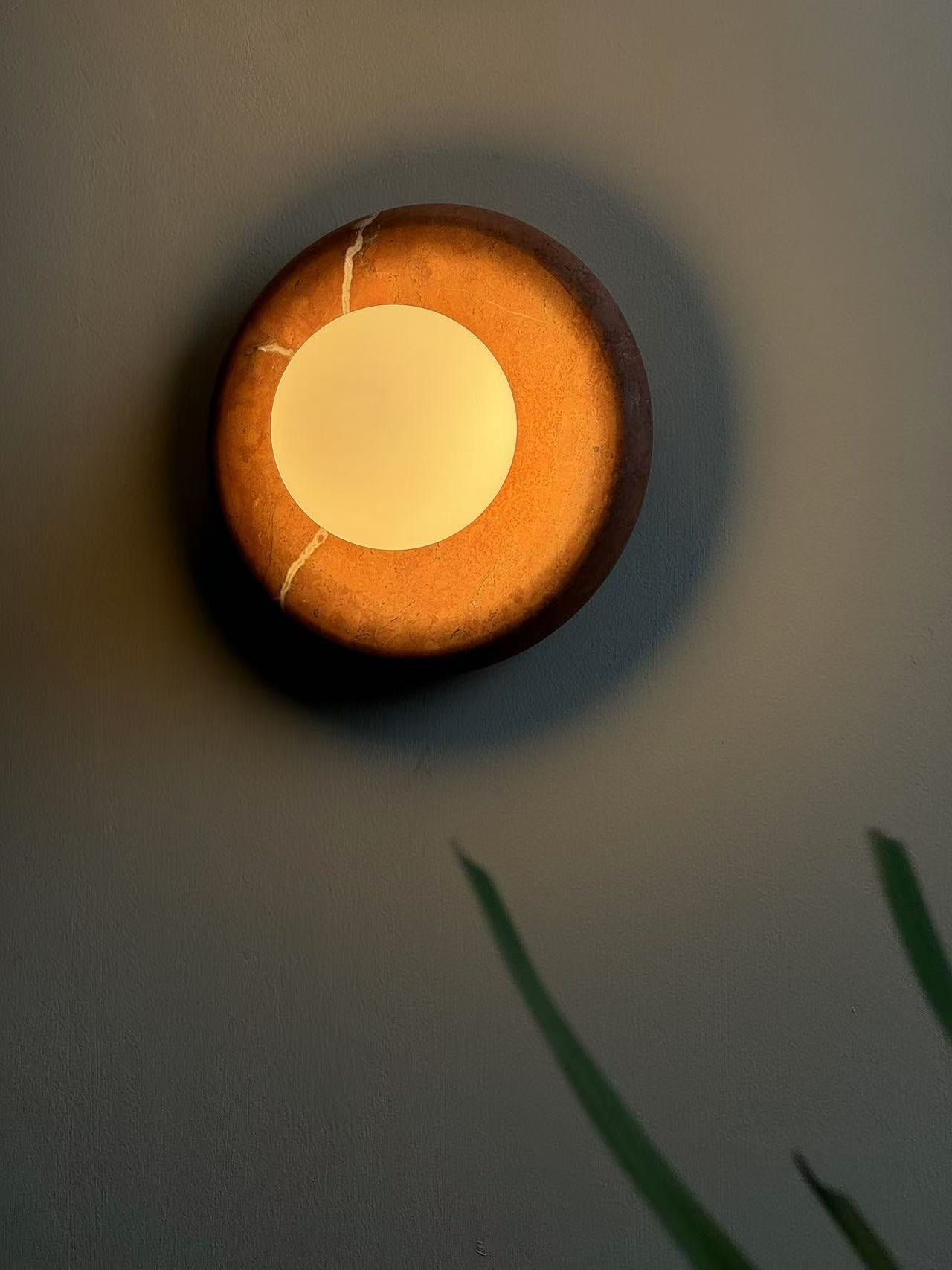 Crimson Marble Orb Wall Sconce – LED Marble Wall Lighting Hallways Living Rooms Interiors