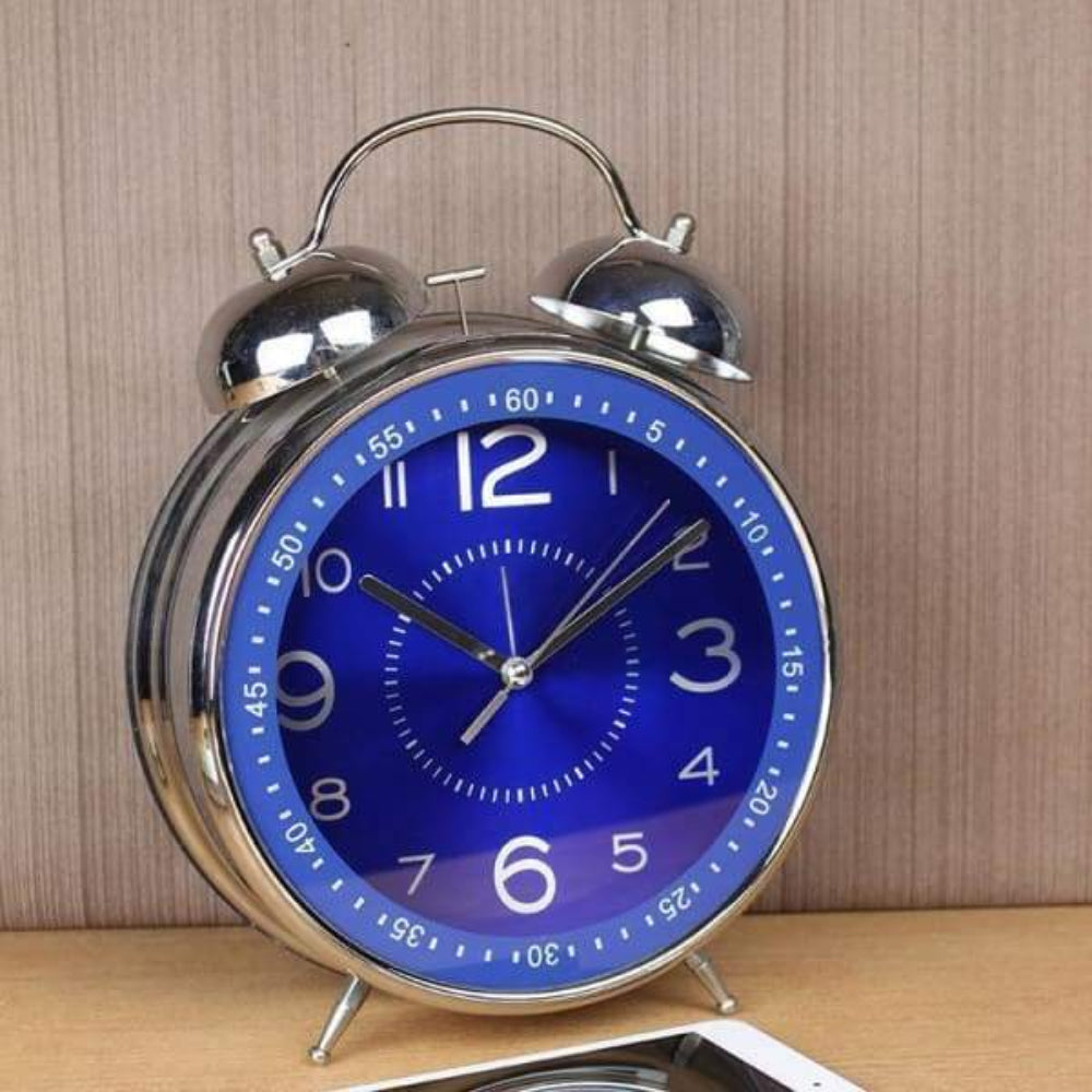 Valdor Twin Bell Alarm Clock – Retro Metal Bedside Table Clock Blue Face Vintage Loud Alarm Bedroom Office