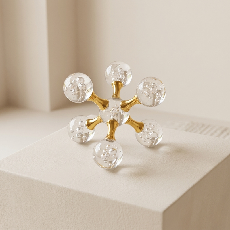 Solexis Molecule Desk Ornament – Glass Bubble Gold Metal Decorative Home Office Paperweight Sculpture