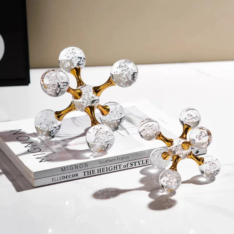 Solexis Molecule Desk Ornament – Glass Bubble Gold Metal Decorative Home Office Paperweight Sculpture