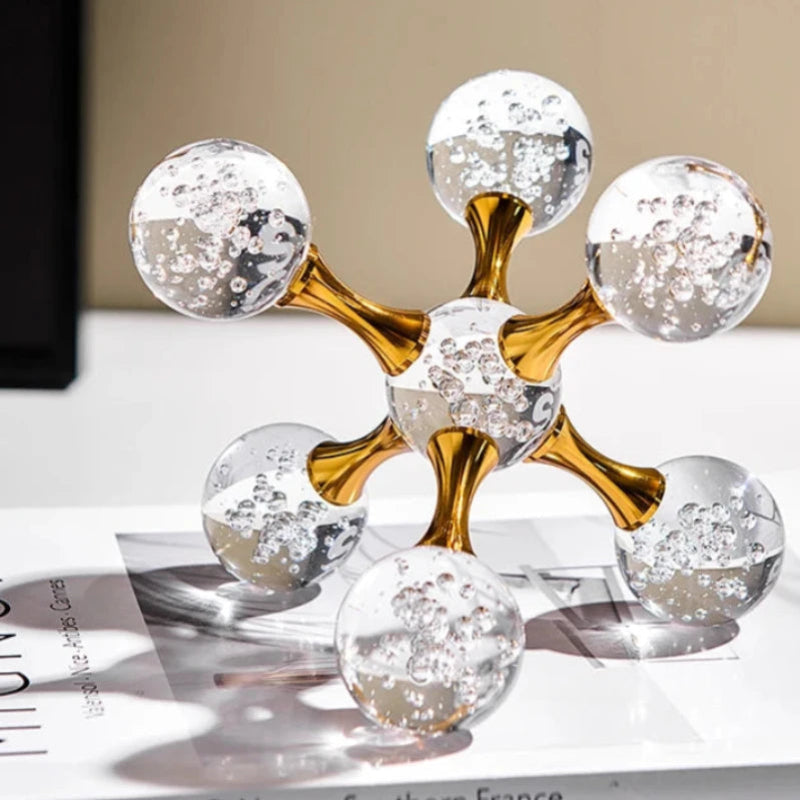 Solexis Molecule Desk Ornament – Glass Bubble Gold Metal Decorative Home Office Paperweight Sculpture