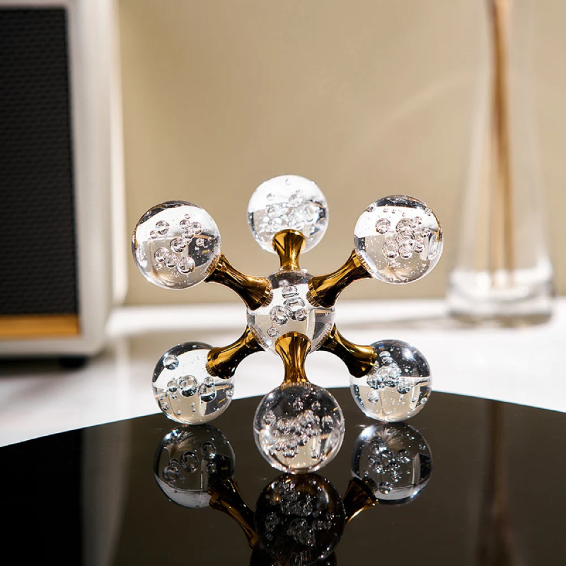 Solexis Molecule Desk Ornament – Glass Bubble Gold Metal Decorative Home Office Paperweight Sculpture