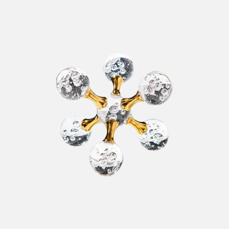 Solexis Molecule Desk Ornament – Glass Bubble Gold Metal Decorative Home Office Paperweight Sculpture