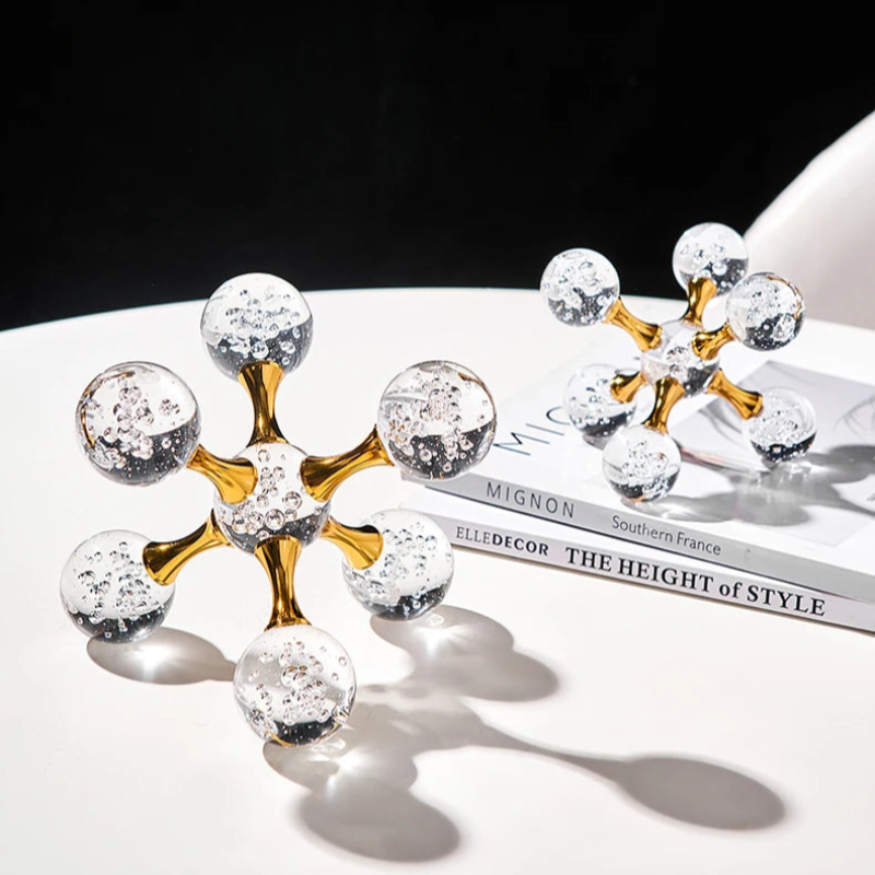 Solexis Molecule Desk Ornament – Glass Bubble Gold Metal Decorative Home Office Paperweight Sculpture