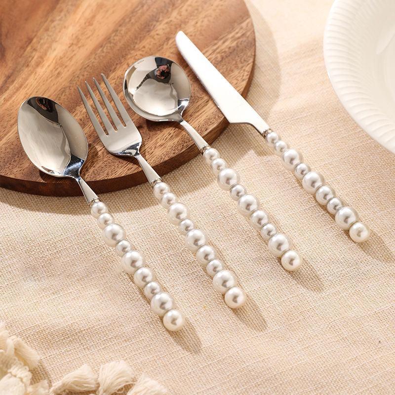 Eloisa Pearl Cutlery Set – Stainless Steel Flatware Silverware Elegant Dining Kitchen Table Decor
