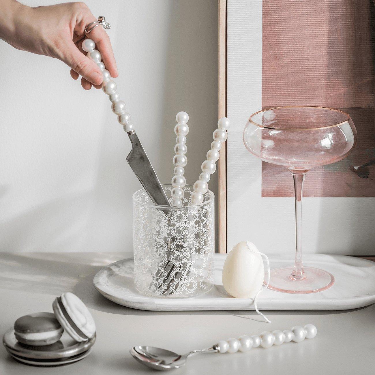 Eloisa Pearl Cutlery Set – Stainless Steel Flatware Silverware Elegant Dining Kitchen Table Decor