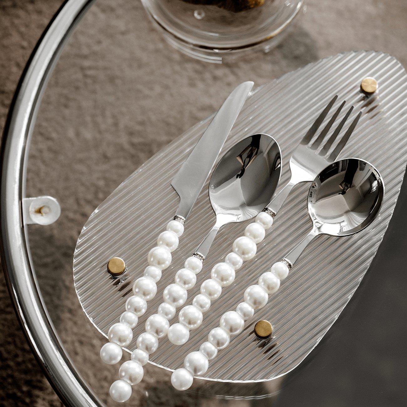 Eloisa Pearl Cutlery Set – Stainless Steel Flatware Silverware Elegant Dining Kitchen Table Decor