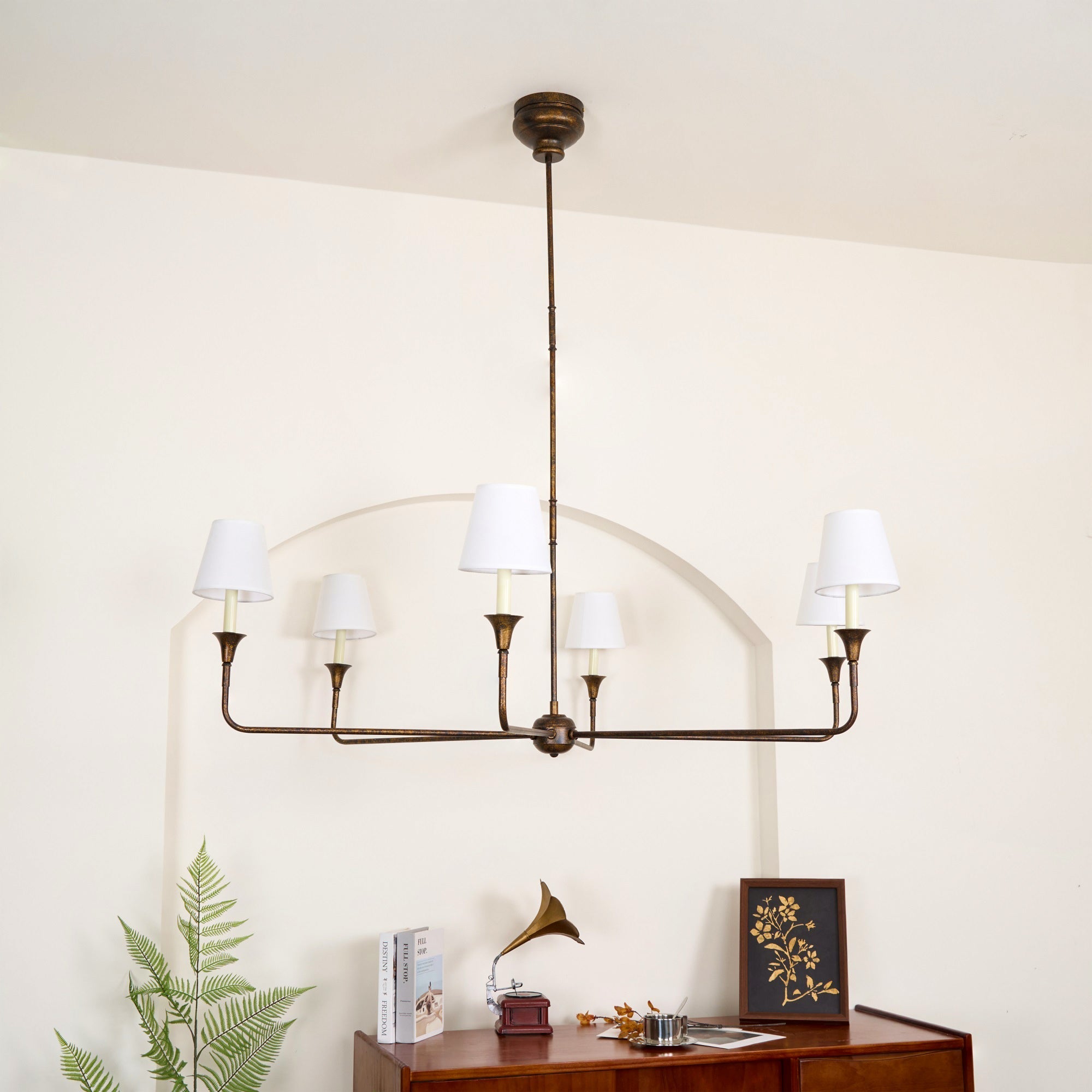 Grande Linear Chandelier - Classic Brass Multi-Arm Dining Pendant Light