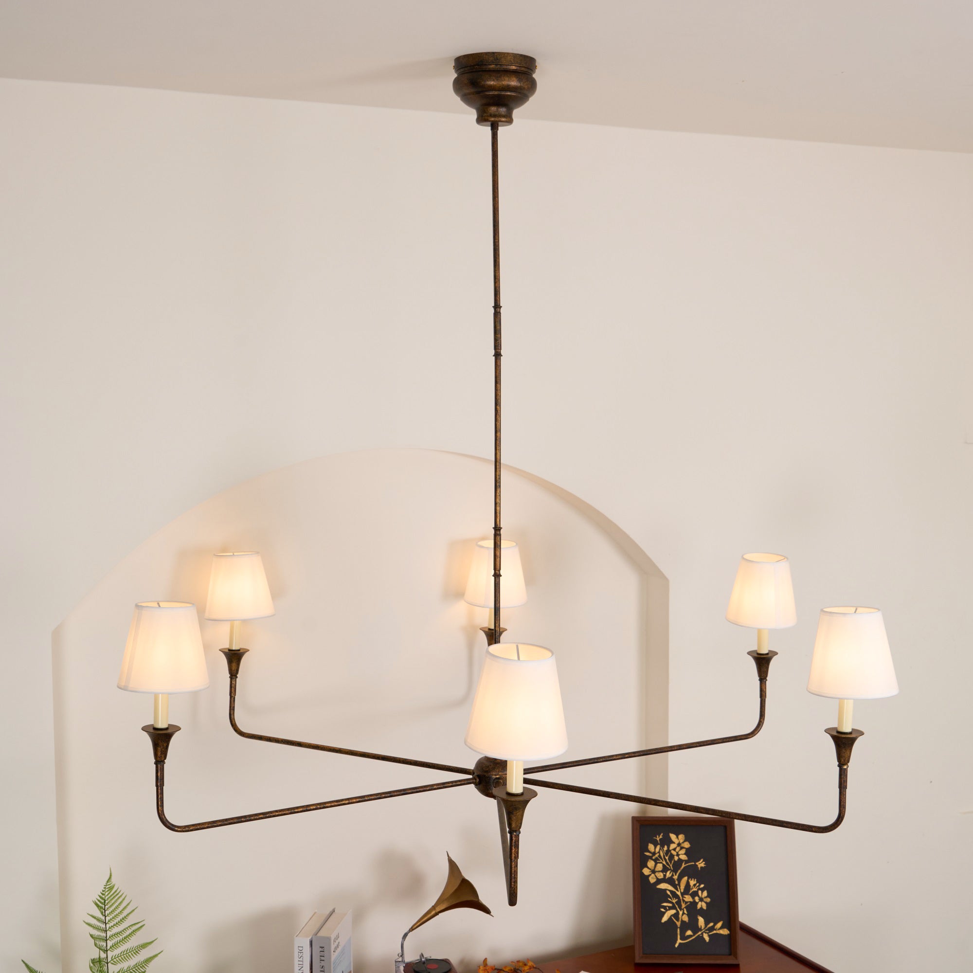 Grande Linear Chandelier - Classic Brass Multi-Arm Dining Pendant Light