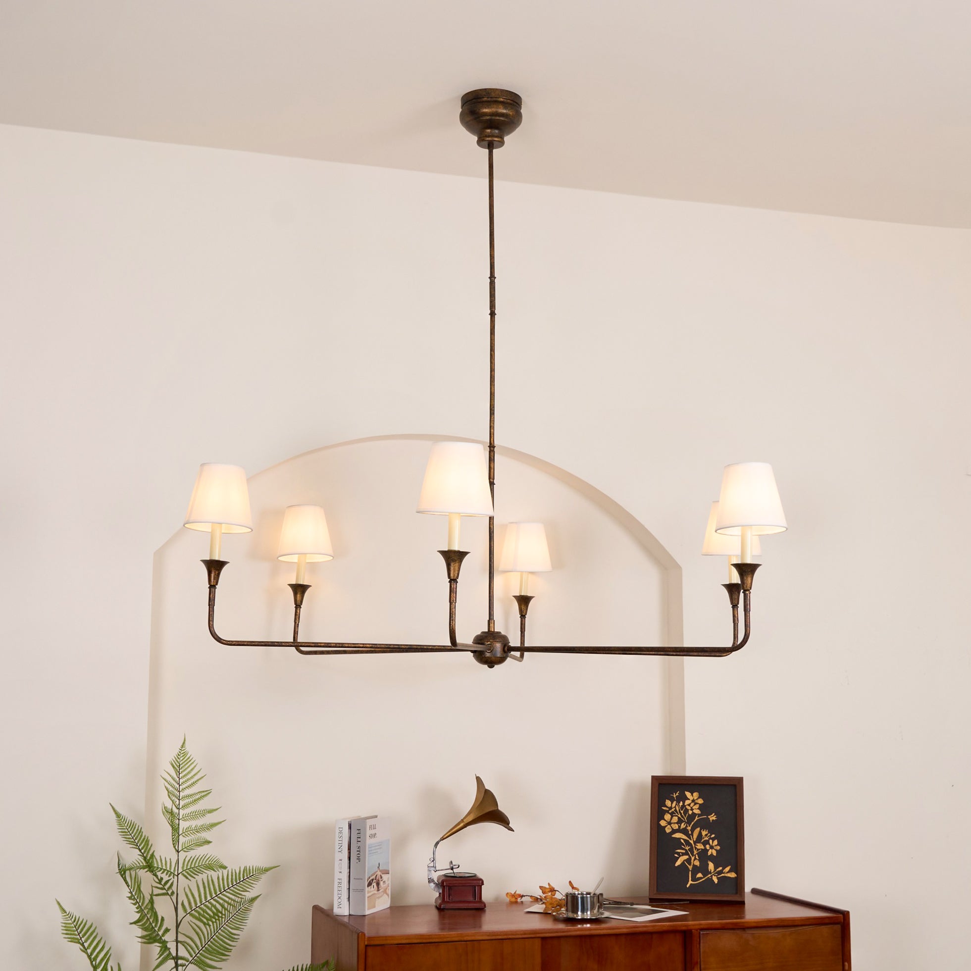 Grande Linear Chandelier - Classic Brass Multi-Arm Dining Pendant Light