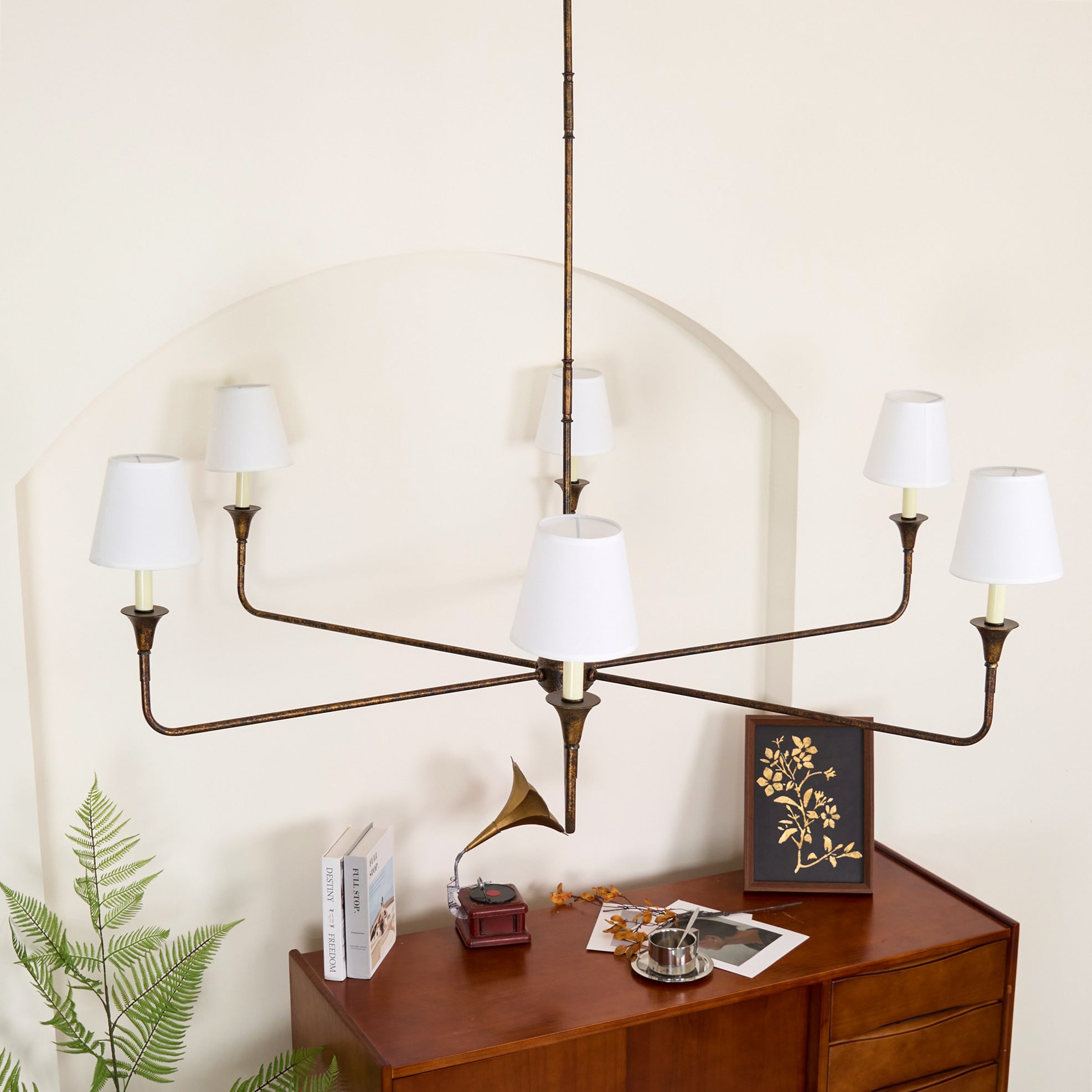 Grande Linear Chandelier - Classic Brass Multi-Arm Dining Pendant Light