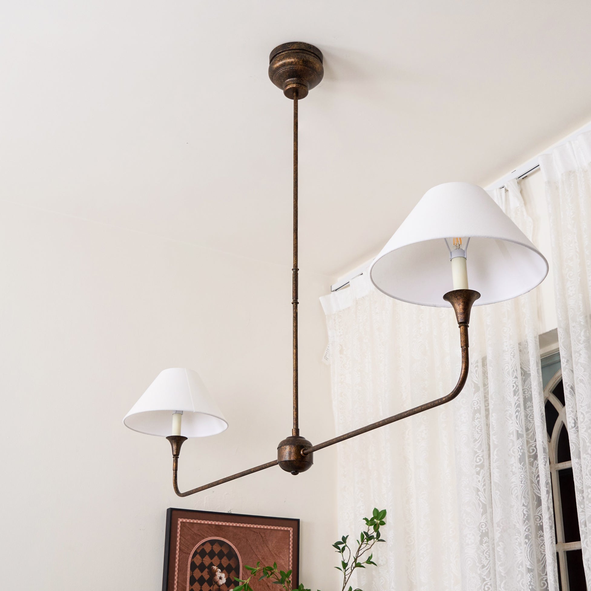 Grande Linear Chandelier - Classic Brass Multi-Arm Dining Pendant Light
