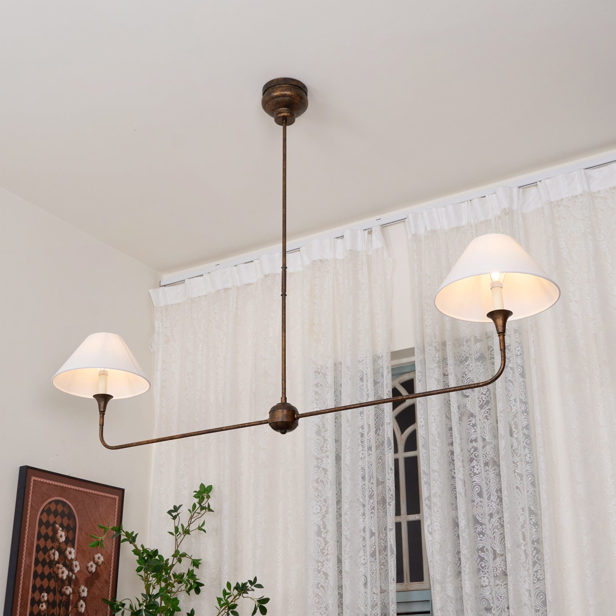 Grande Linear Chandelier - Classic Brass Multi-Arm Dining Pendant Light