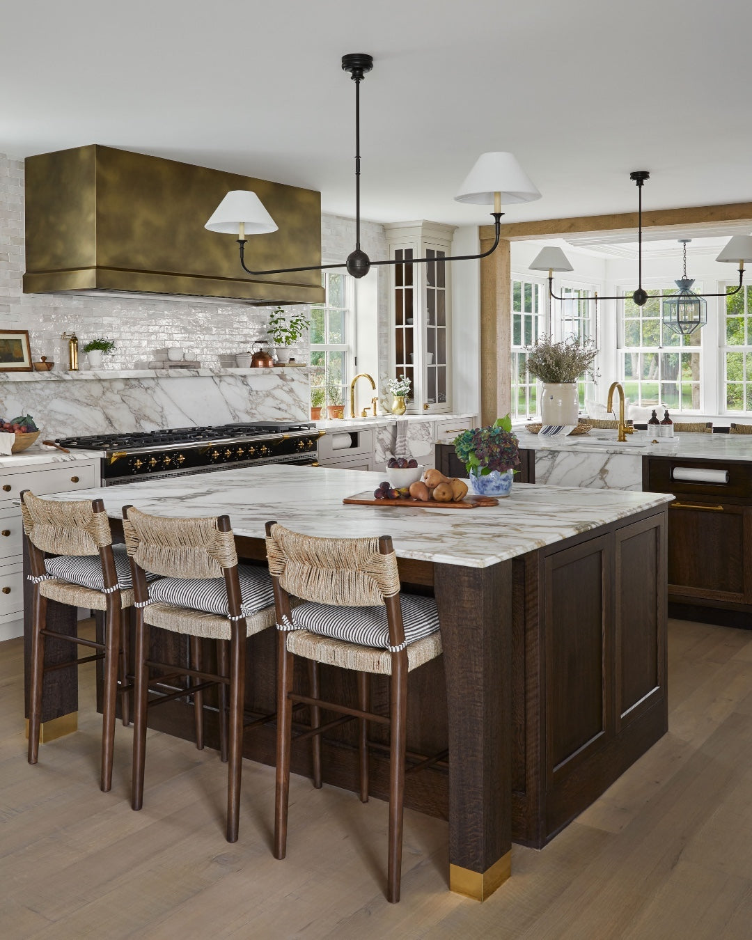 Grande Linear Chandelier - Classic Brass Multi-Arm Dining Pendant Light