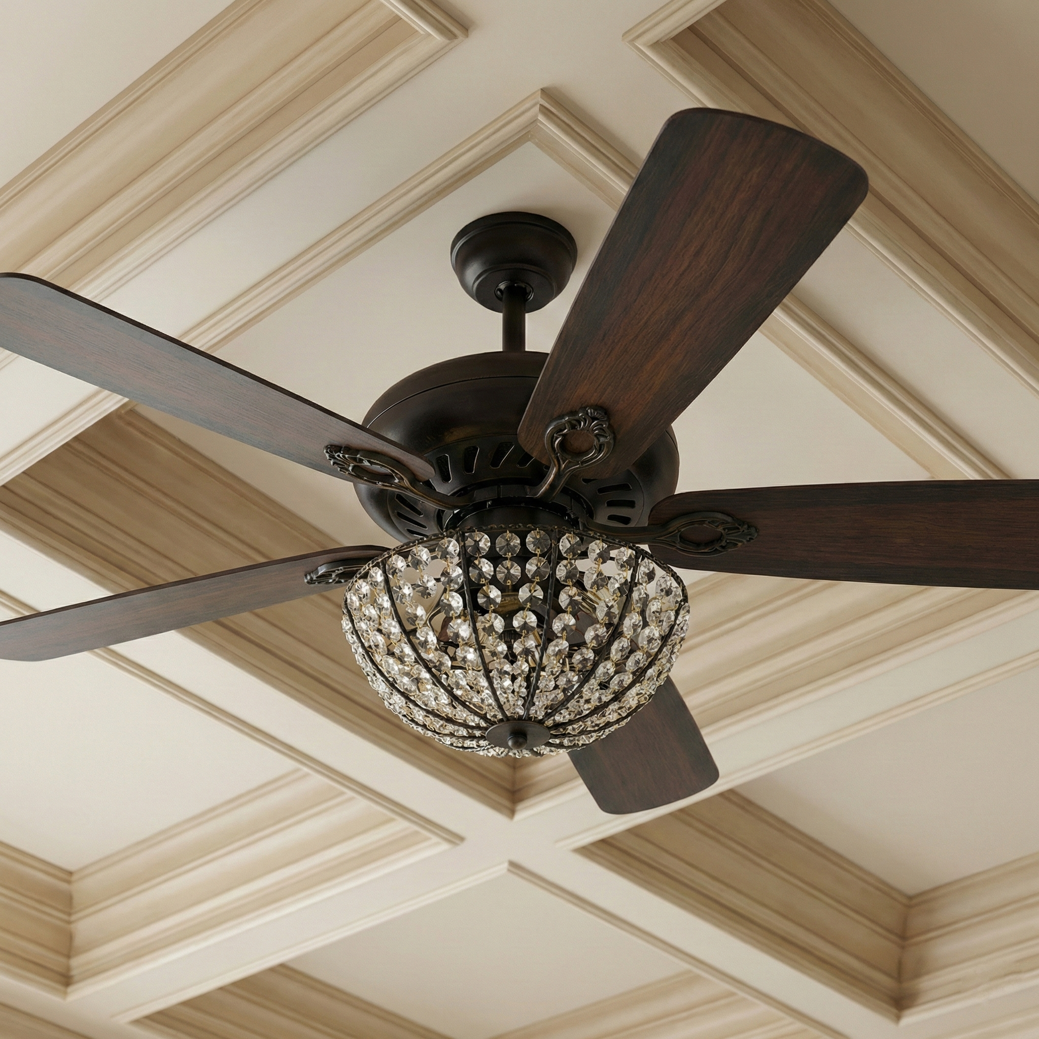 Memoire Muse Ceiling Fan Light – Traditional Black Crystal Three-Bulb Five-Blade Fixture