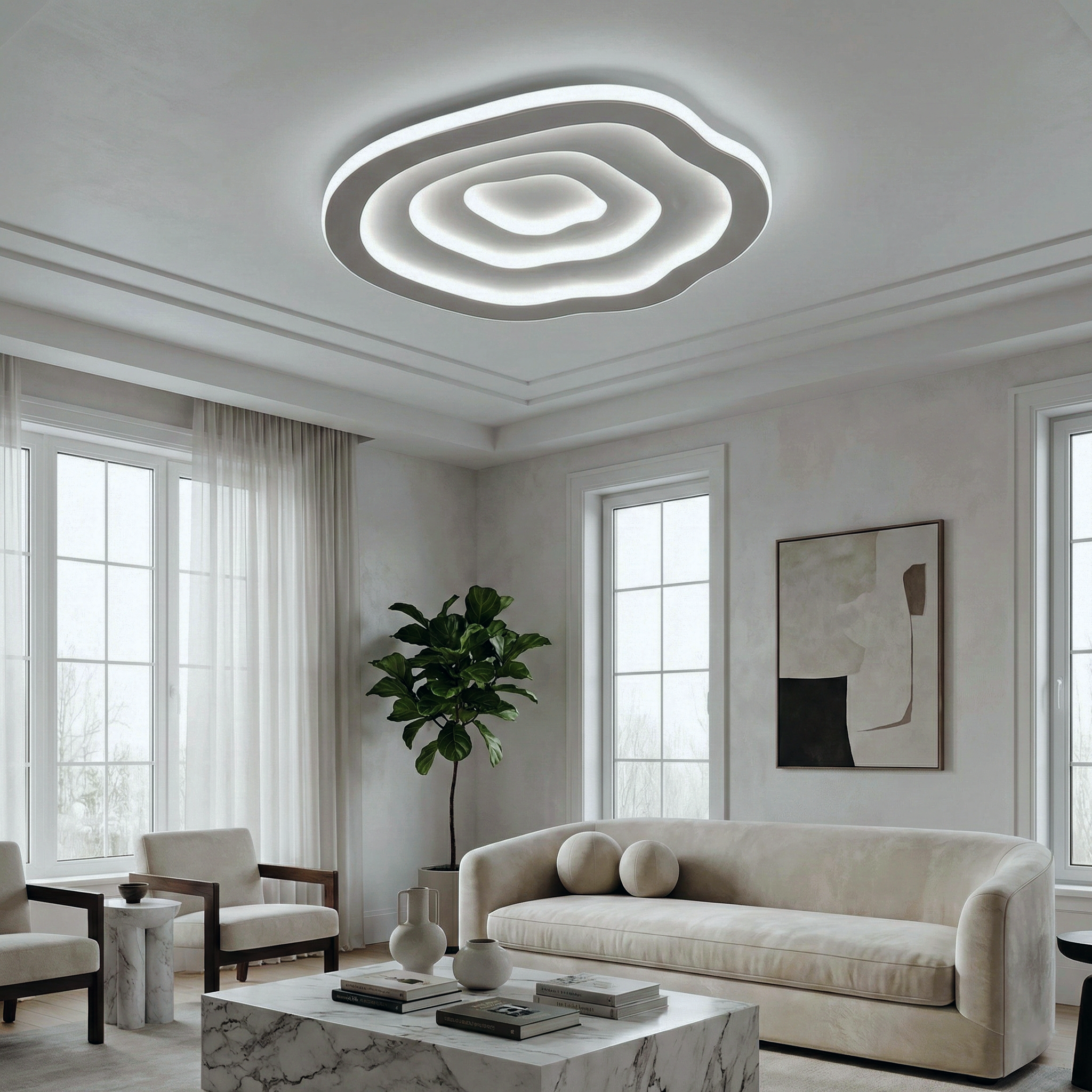 Horis Ring Ceiling Light – LED Ceiling Light Fixture White Warm Glow Modern Interiors