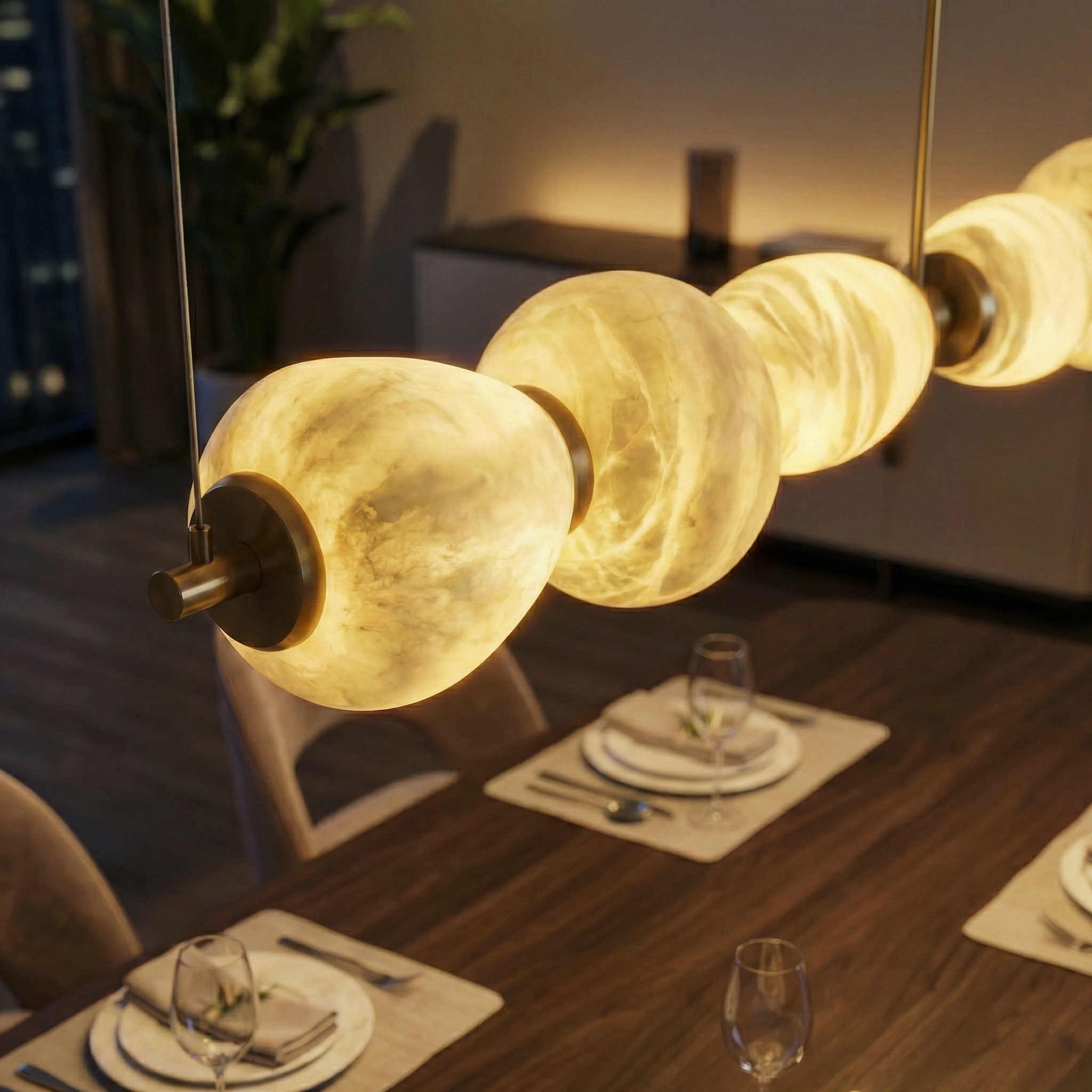 Alabaster River Chandelier – LED Indoor Modern Dining Room Light Fixture Linear Alabaster Finish