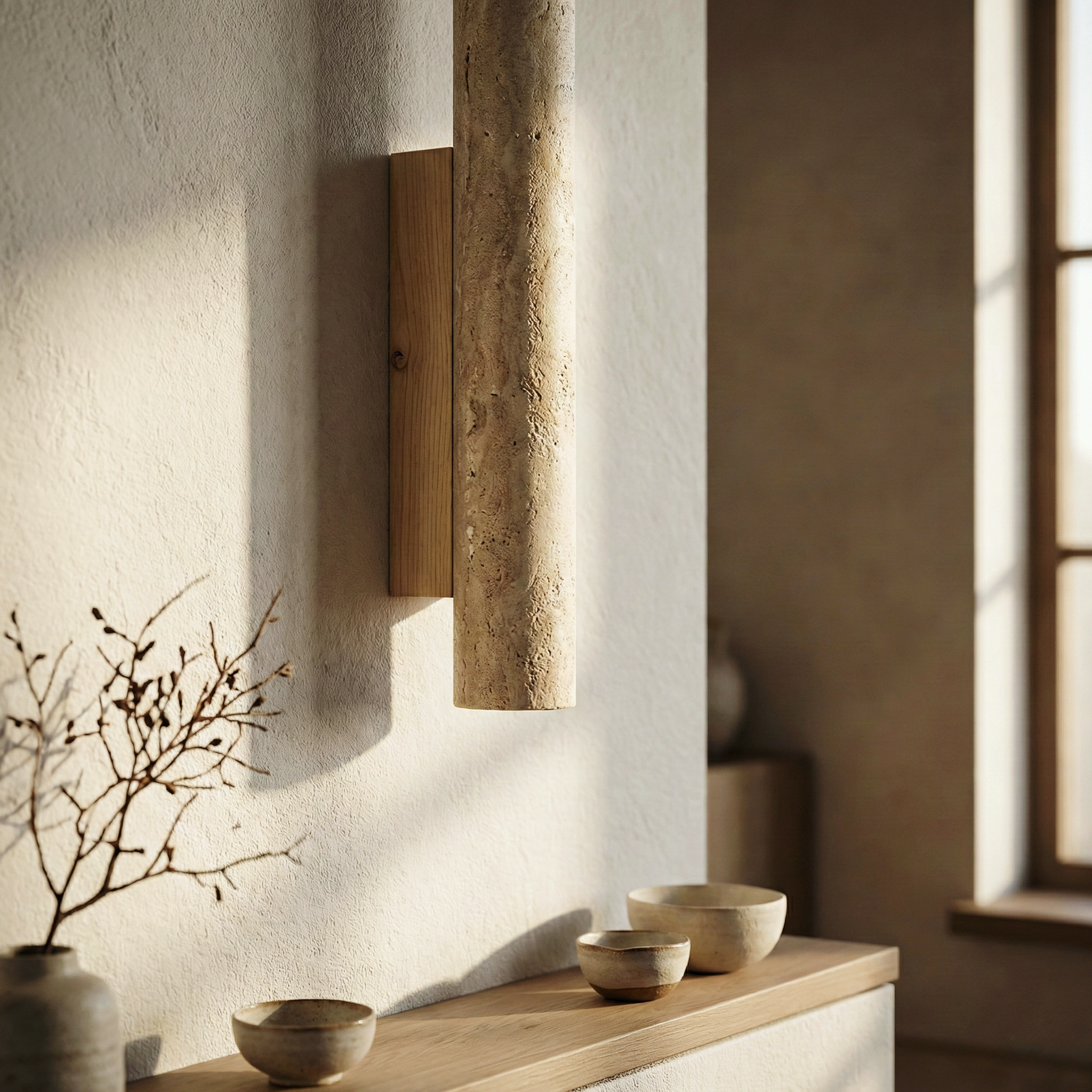 Colonnade Travertine Wall Light – Travertine Stone Fixture Subtle Veining Bi-Directional Glow