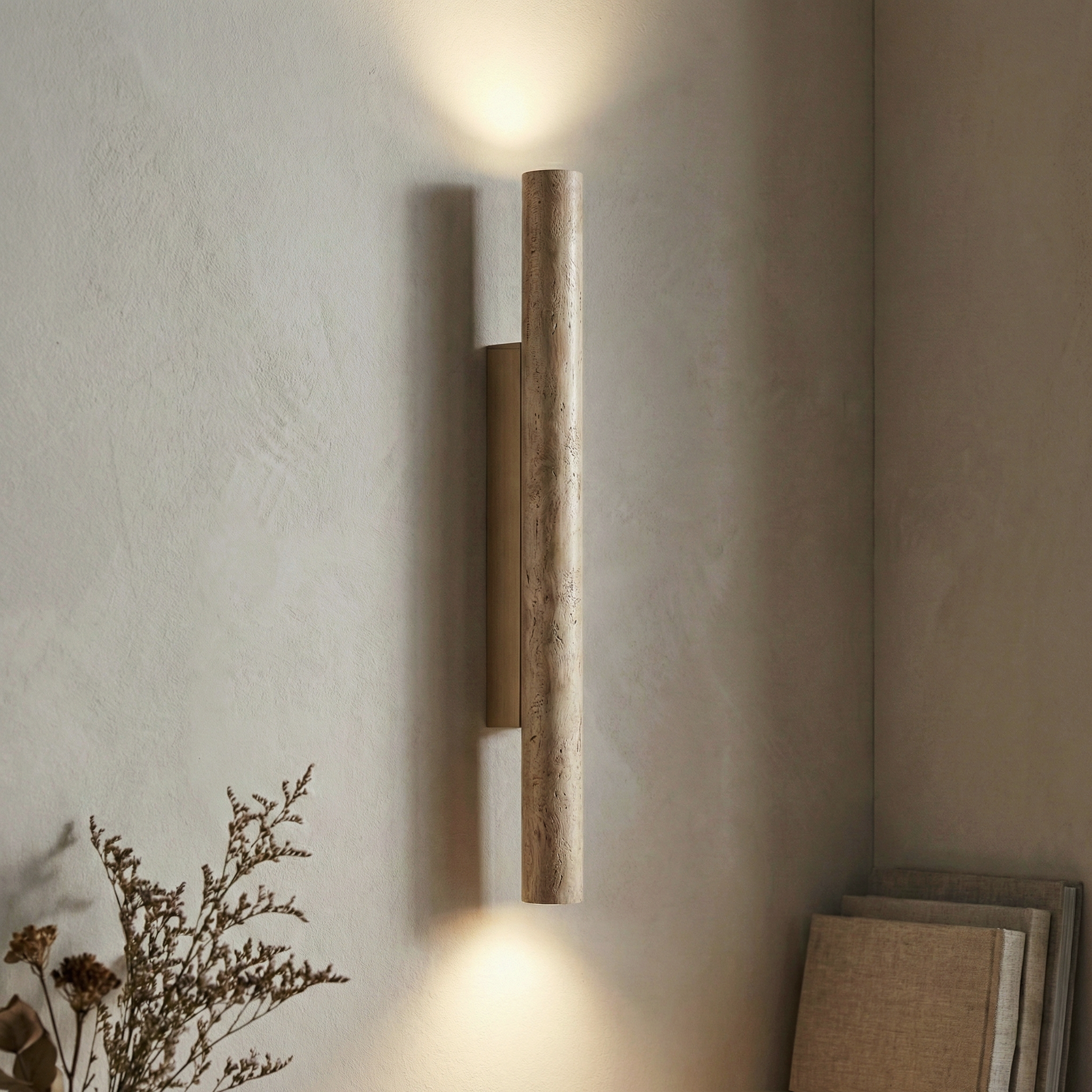 Colonnade Travertine Wall Light – Travertine Stone Fixture Subtle Veining Bi-Directional Glow