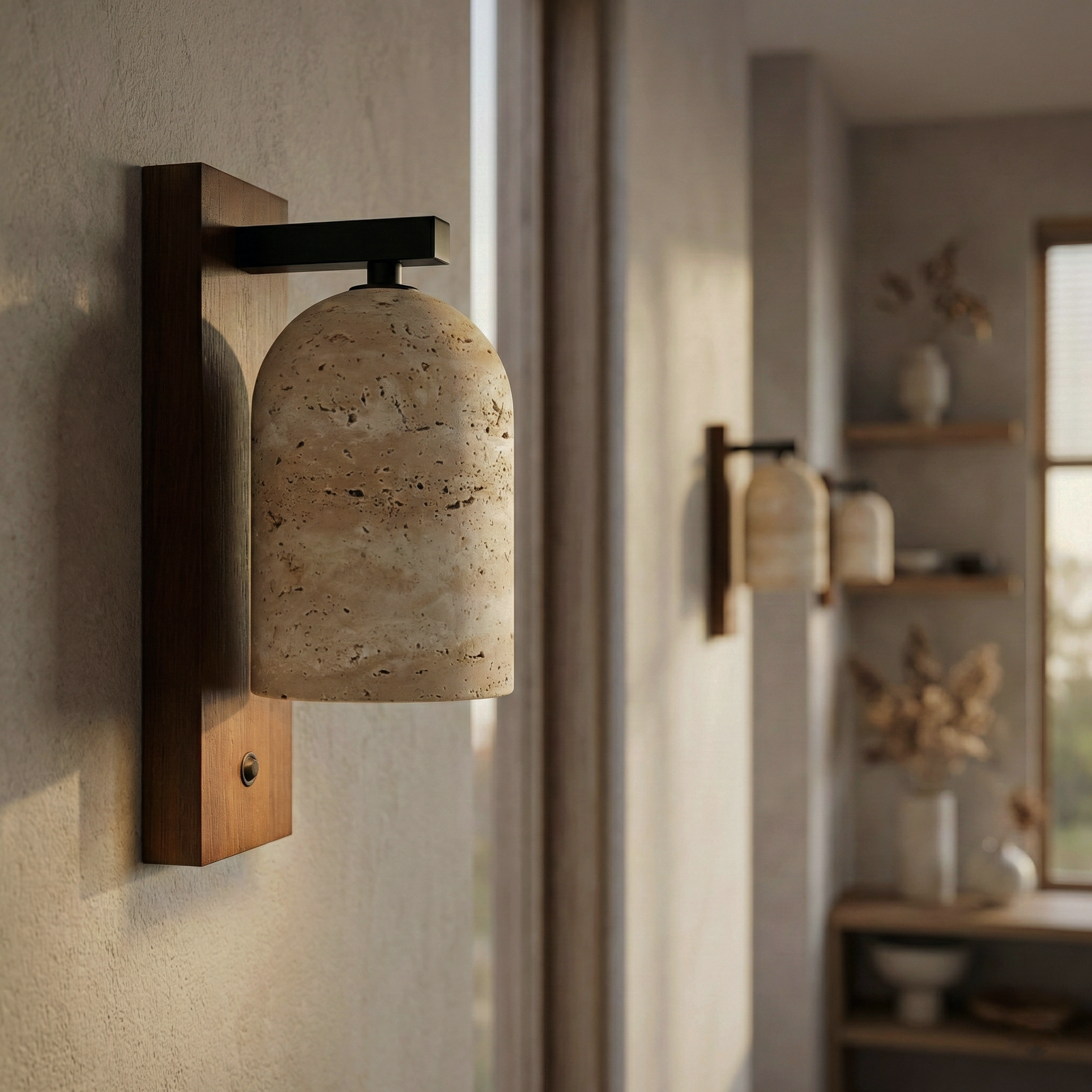 Stoned Travertine Wall Lamp – Travertine Finish Wall Light Fixture Dining Rooms Living Spaces Hallways