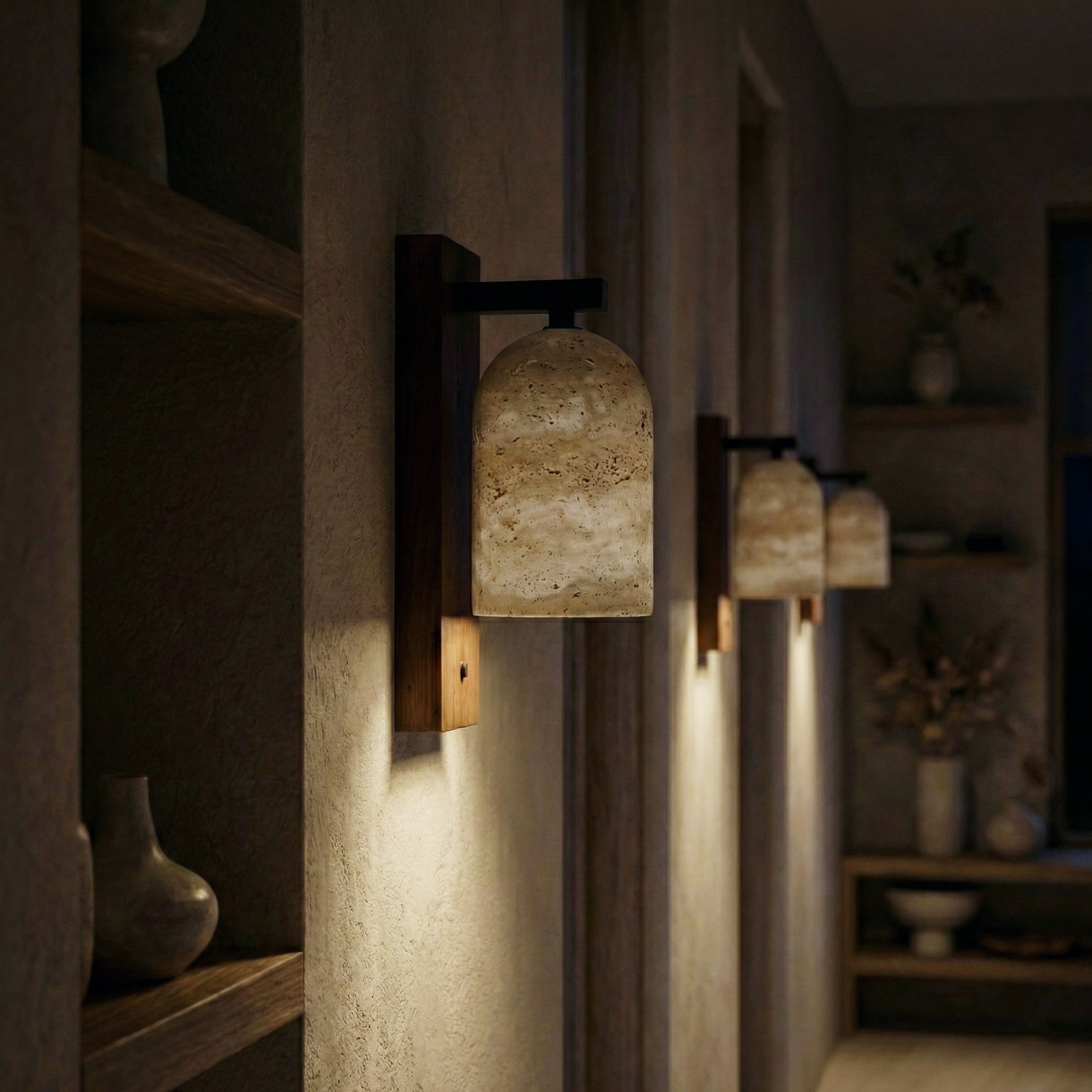 Stoned Travertine Wall Lamp – Travertine Finish Wall Light Fixture Dining Rooms Living Spaces Hallways