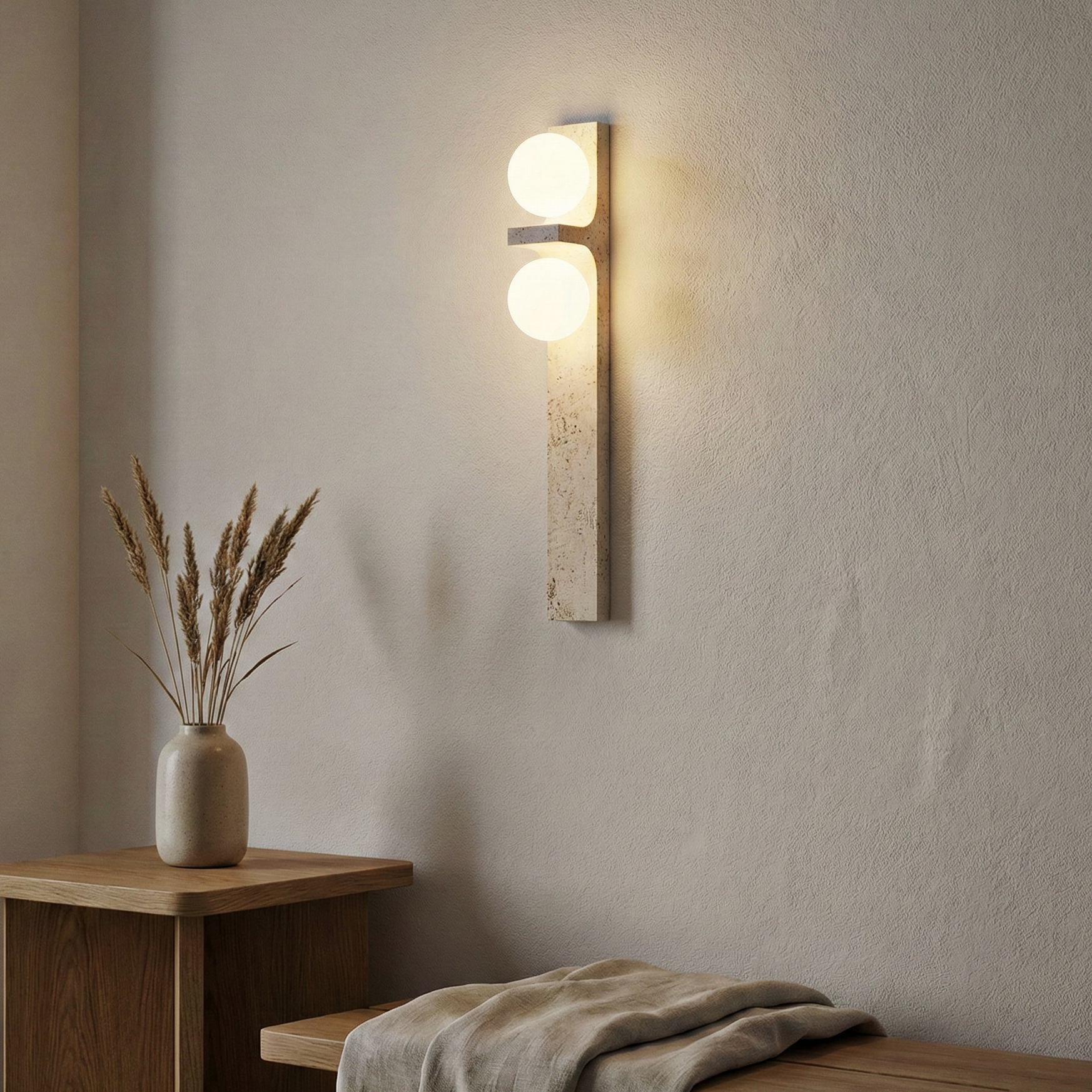 Revere Travertine Wall Sconce – Warm Diffused Light Natural Stone Wall Fixture Living Rooms