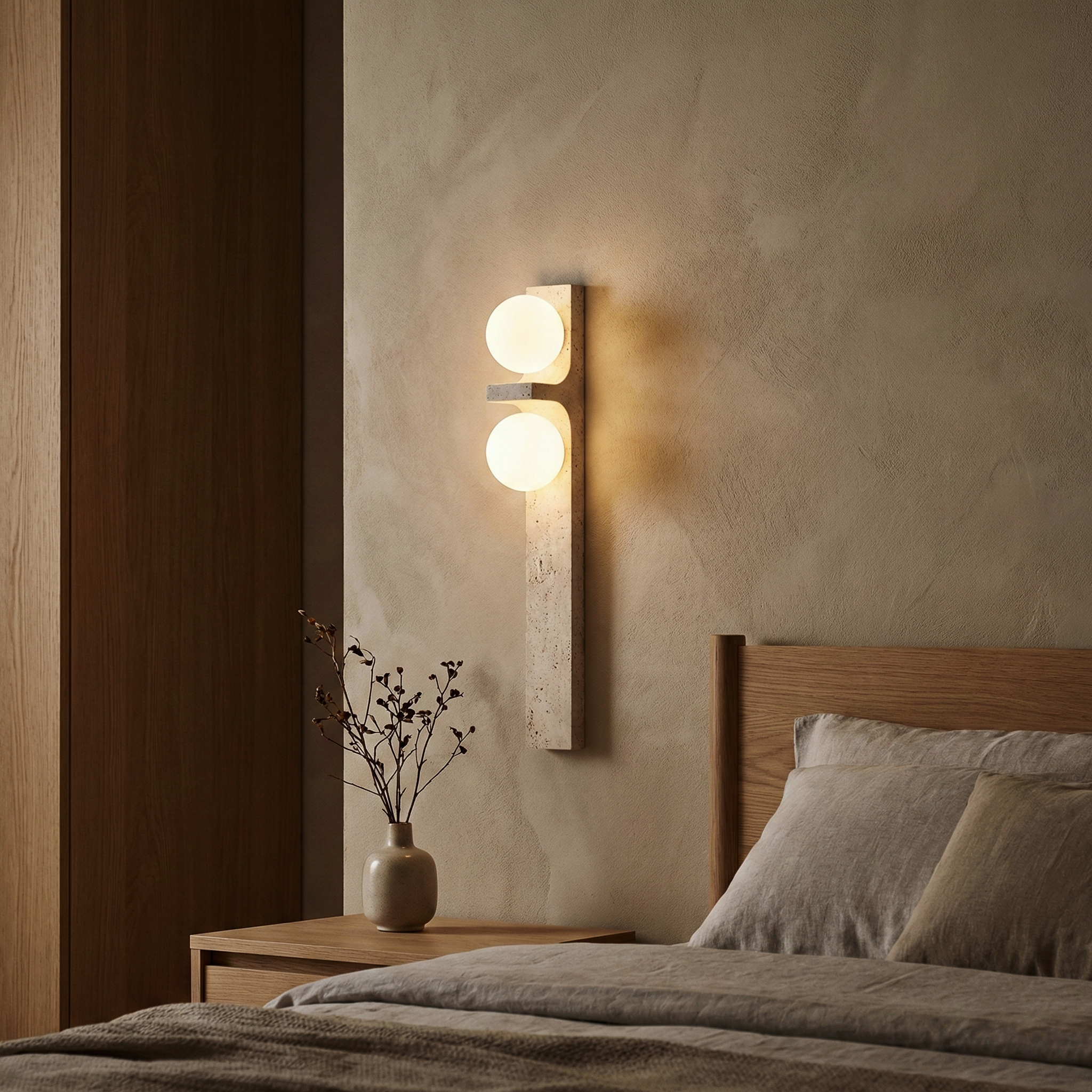 Revere Travertine Wall Sconce – Warm Diffused Light Natural Stone Wall Fixture Living Rooms
