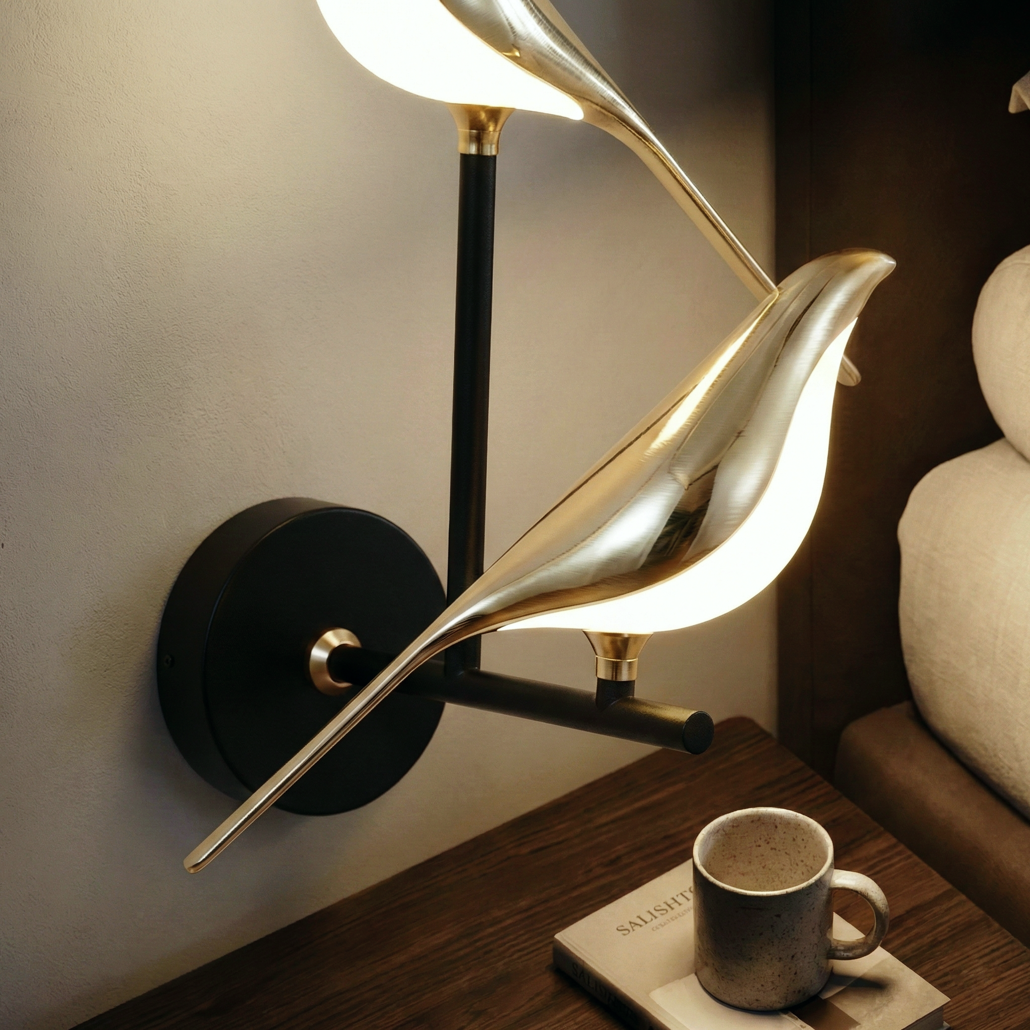 Gilded Magpie Sconce – Nordic Inspired Gold Finish Decorative Wall Light Living Room Hallway Accent