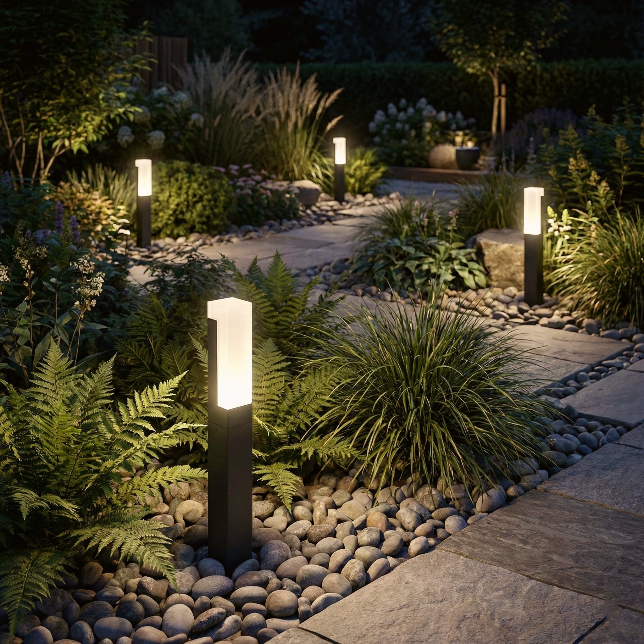 Garden Bollard Lantern Light – LED Outdoor Weatherproof Garden Wall Light Fixture Brushed Finish