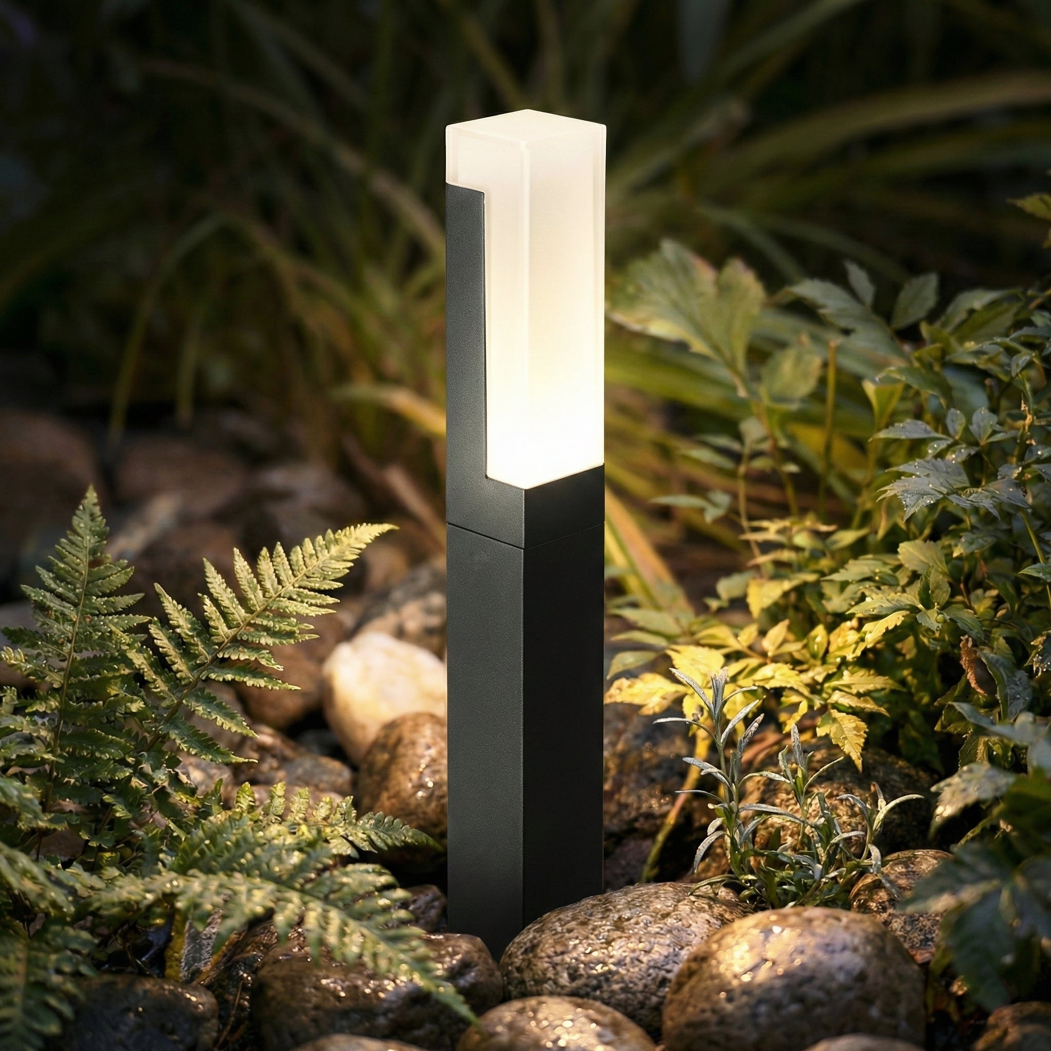 Garden Bollard Lantern Light – LED Outdoor Weatherproof Garden Wall Light Fixture Brushed Finish