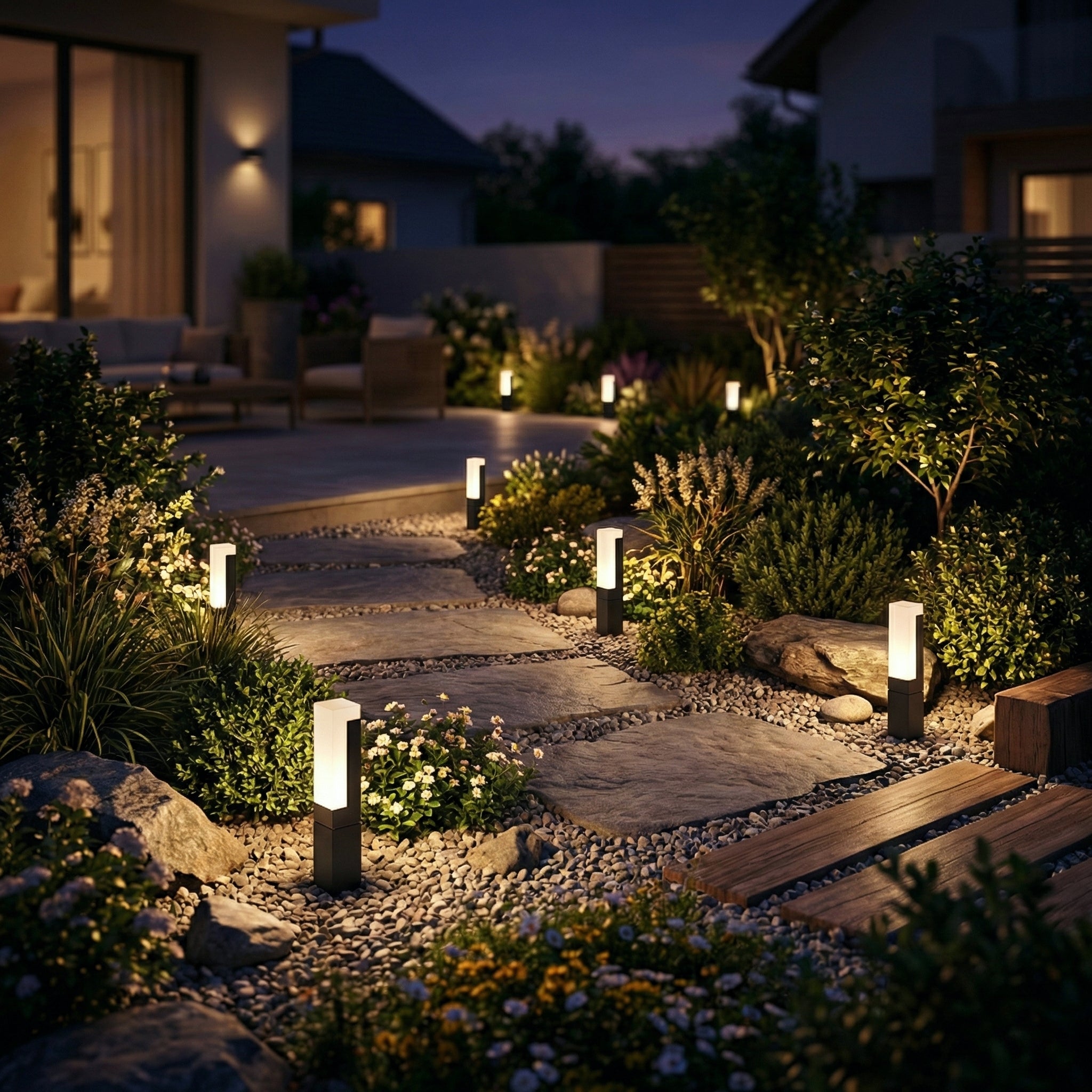 Garden Bollard Lantern Light – LED Outdoor Weatherproof Garden Wall Light Fixture Brushed Finish