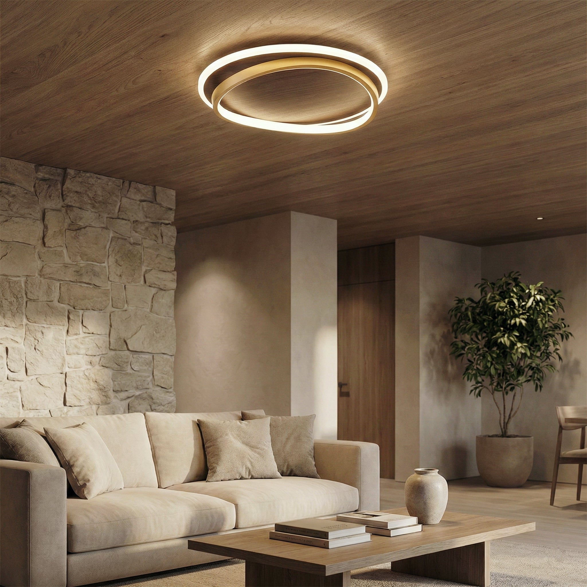 Walnut Grain Ring Ceiling Light – LED Flush Mount Fixture Walnut Grain Nordic Modern Interiors