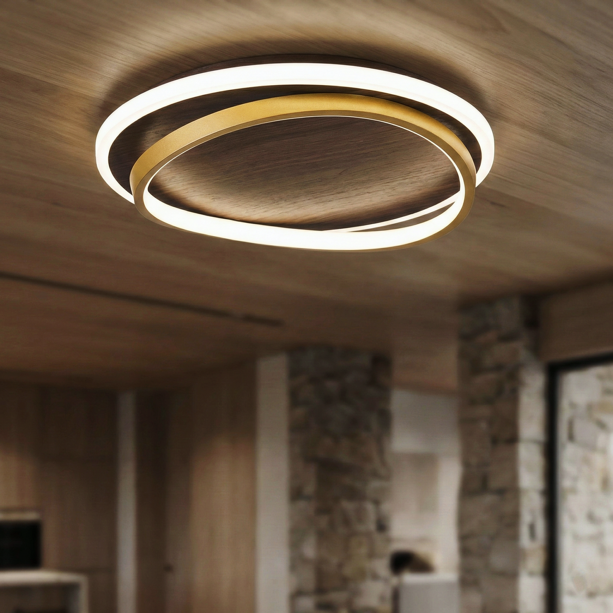 Walnut Grain Ring Ceiling Light – LED Flush Mount Fixture Walnut Grain Nordic Modern Interiors