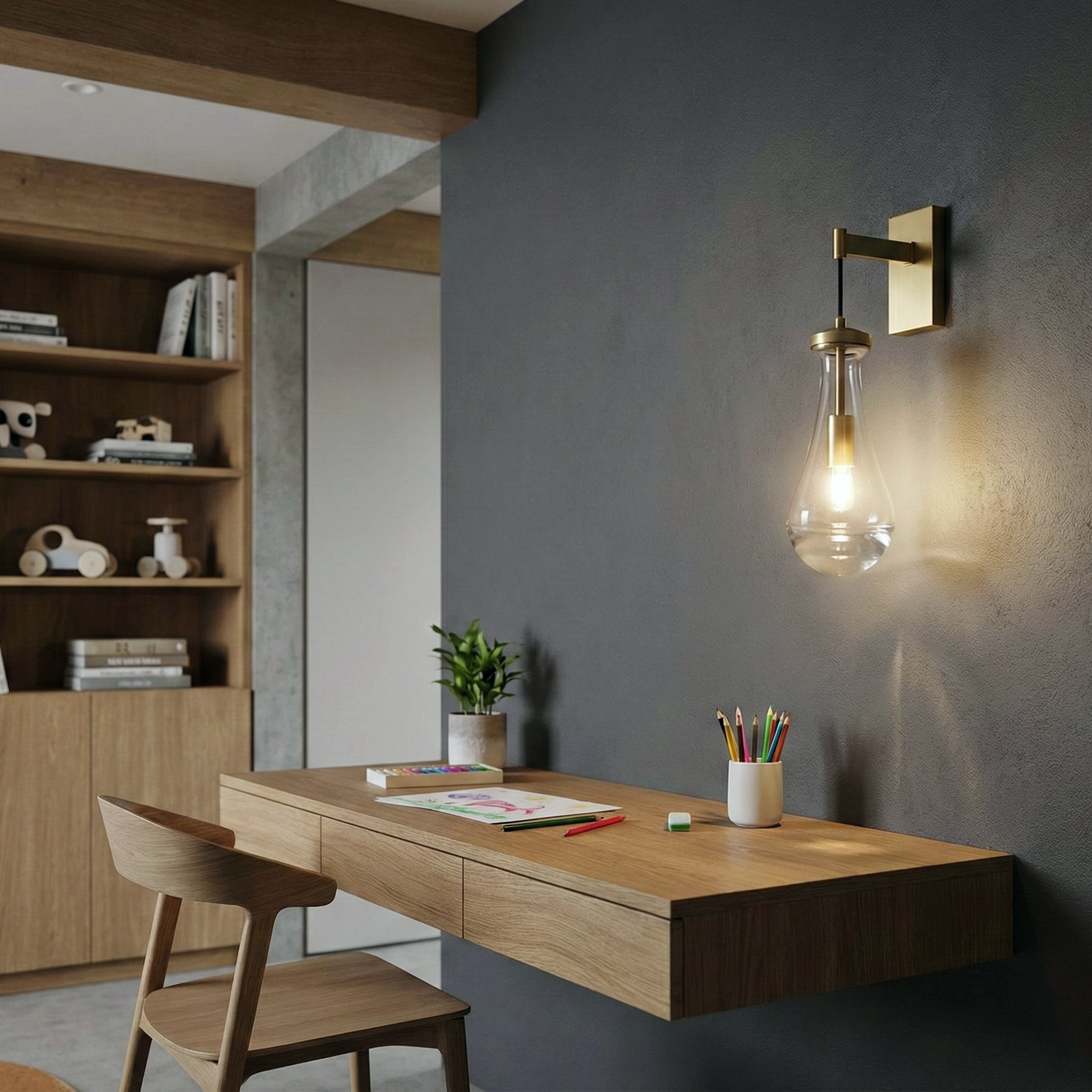 Drye Drop Wall Sconce - LED Indoor Glass Wall Light With Blown Drops Brass Finish