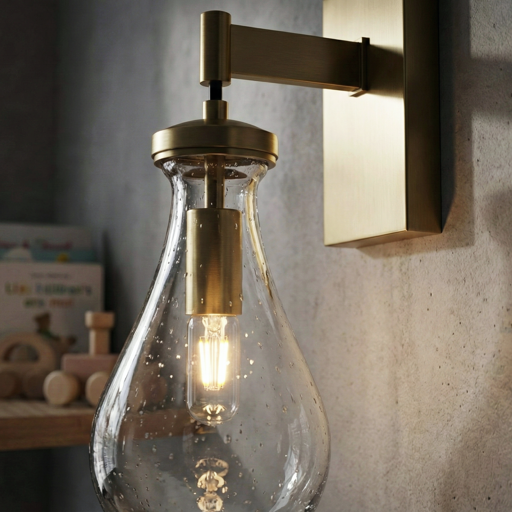 Drye Drop Wall Sconce - LED Indoor Glass Wall Light With Blown Drops Brass Finish