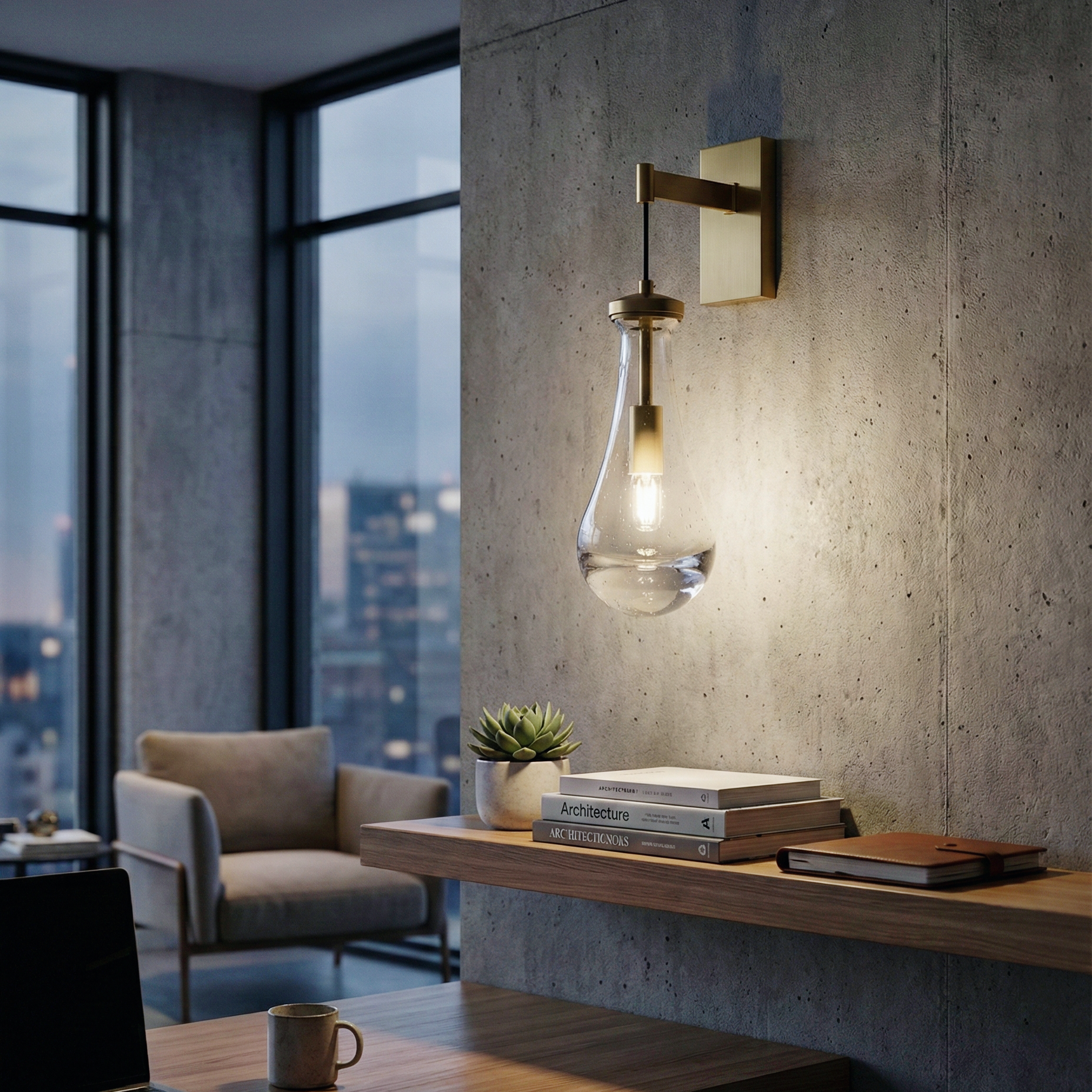 Drye Drop Wall Sconce - LED Indoor Glass Wall Light With Blown Drops Brass Finish