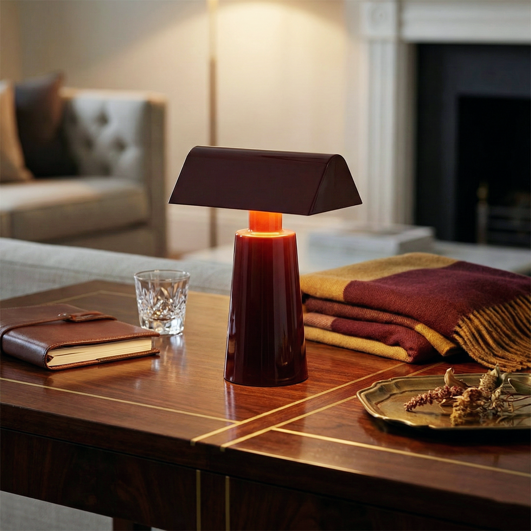 Cove Glass Table Lamp - LED Banker Style Desk Lighting Lacquered Steel Base Modern Home Office