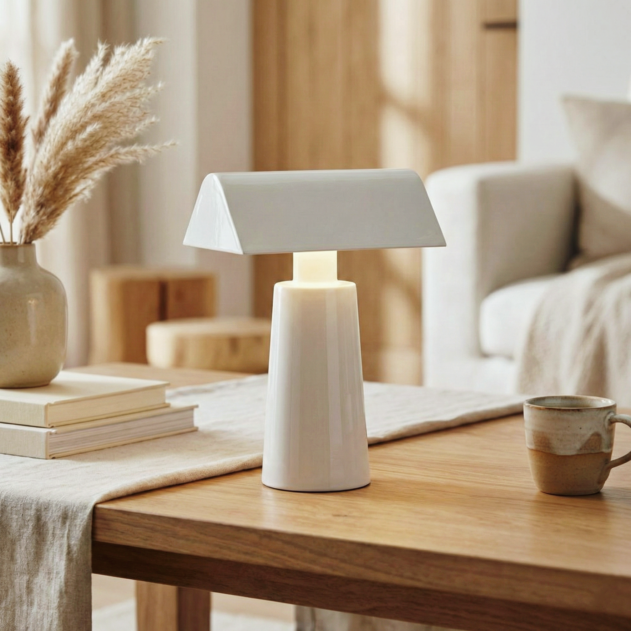 Cove Glass Table Lamp - LED Banker Style Desk Lighting Lacquered Steel Base Modern Home Office