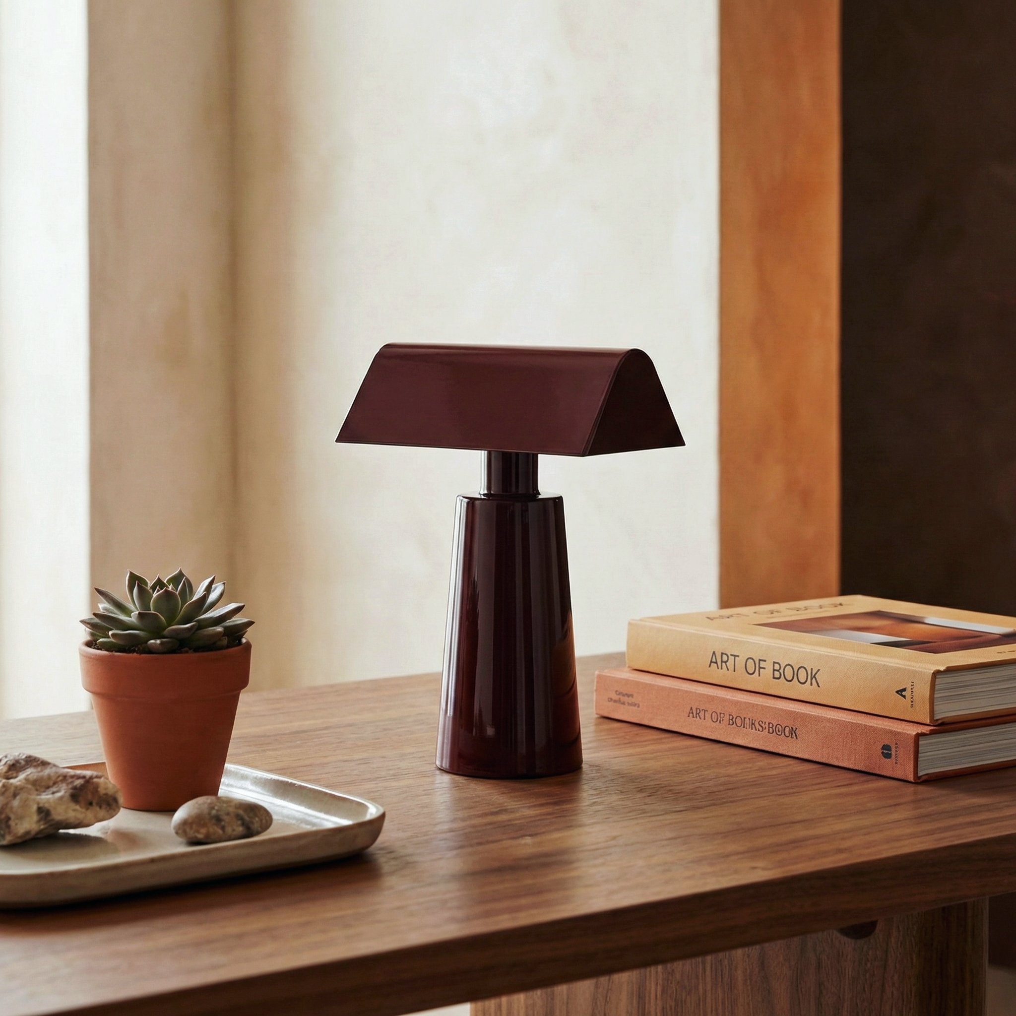 Cove Glass Table Lamp - LED Banker Style Desk Lighting Lacquered Steel Base Modern Home Office