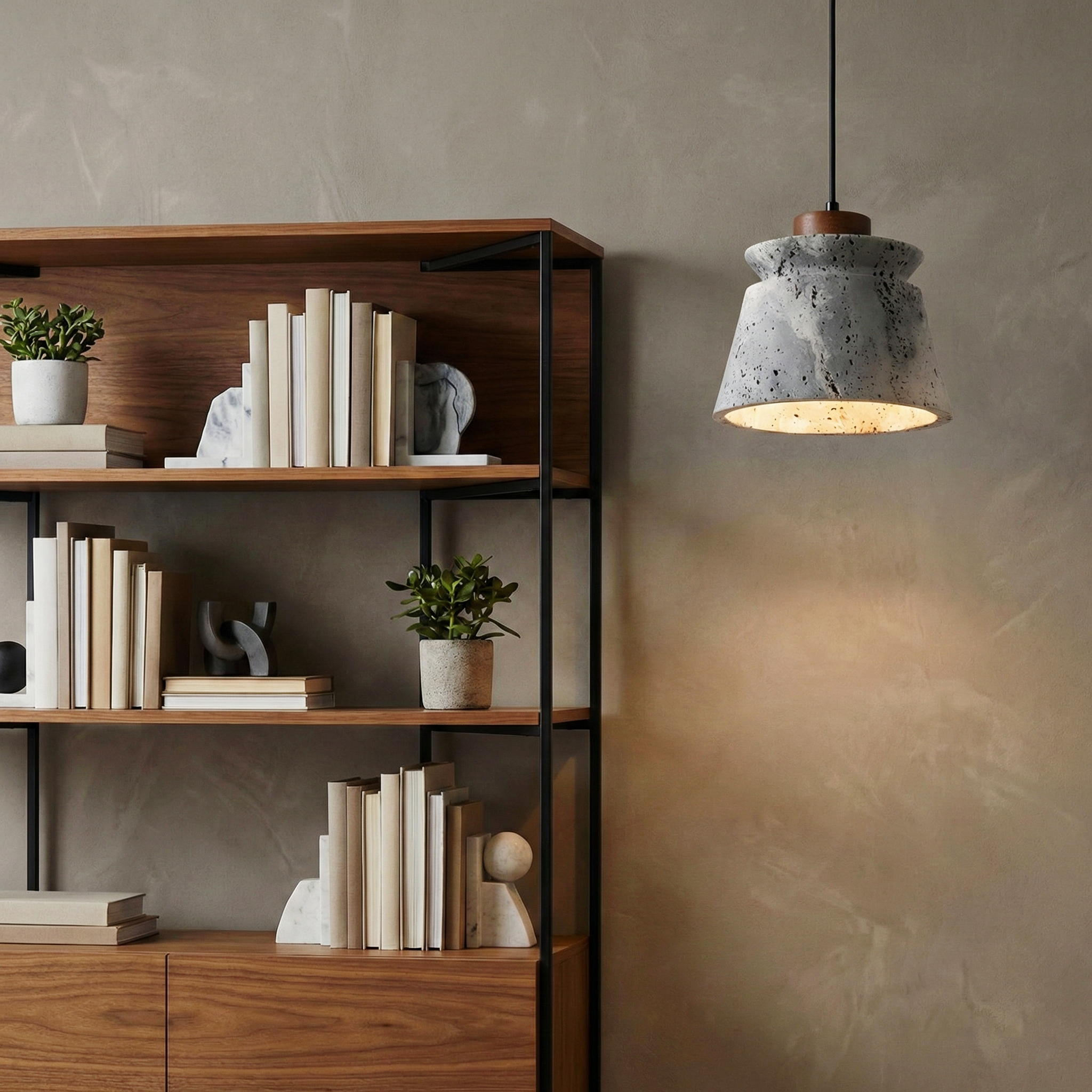 Dala Travertine Pendant Light – LED Downward Glow Natural Travertine Stone Warm Ambience