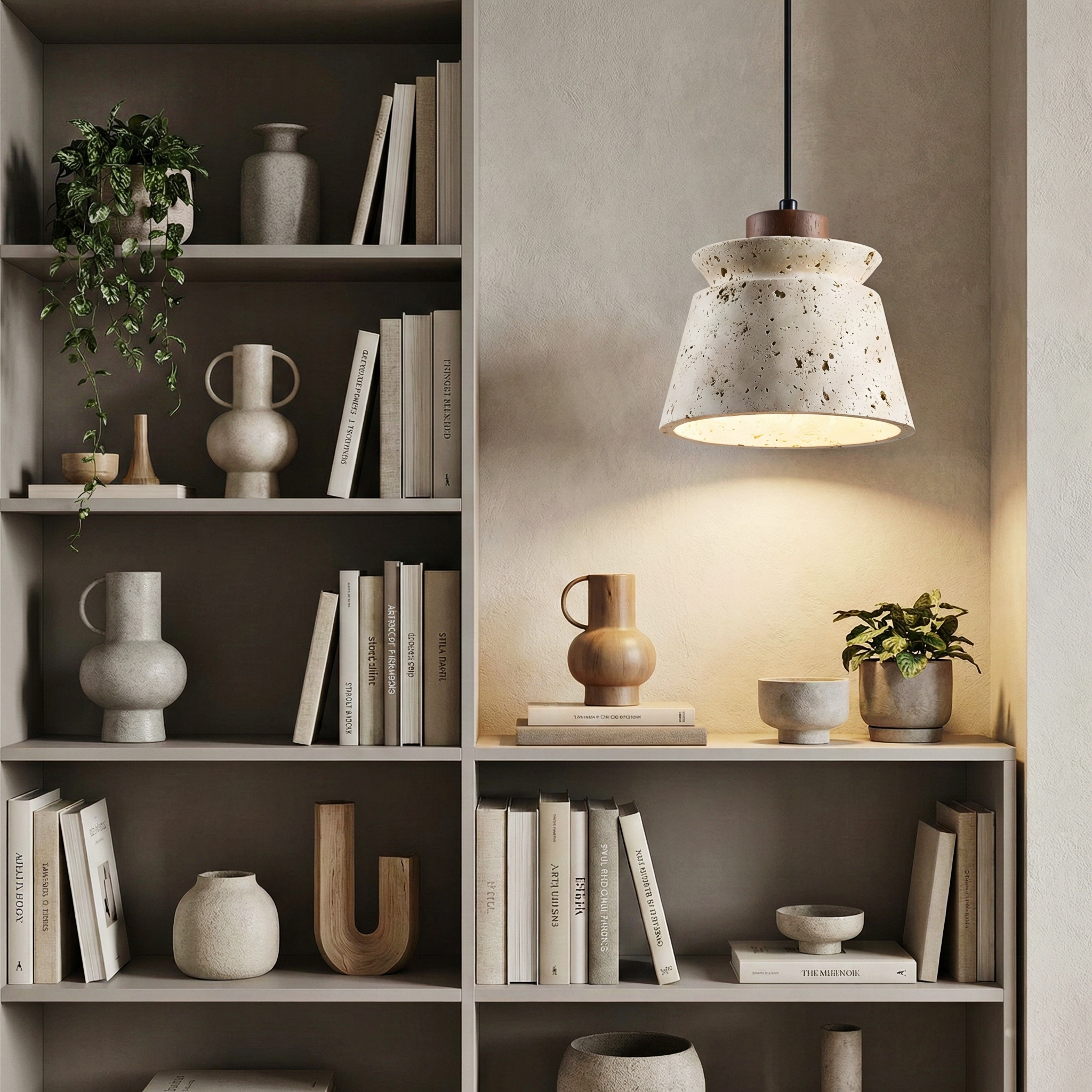 Dala Travertine Pendant Light – LED Downward Glow Natural Travertine Stone Warm Ambience