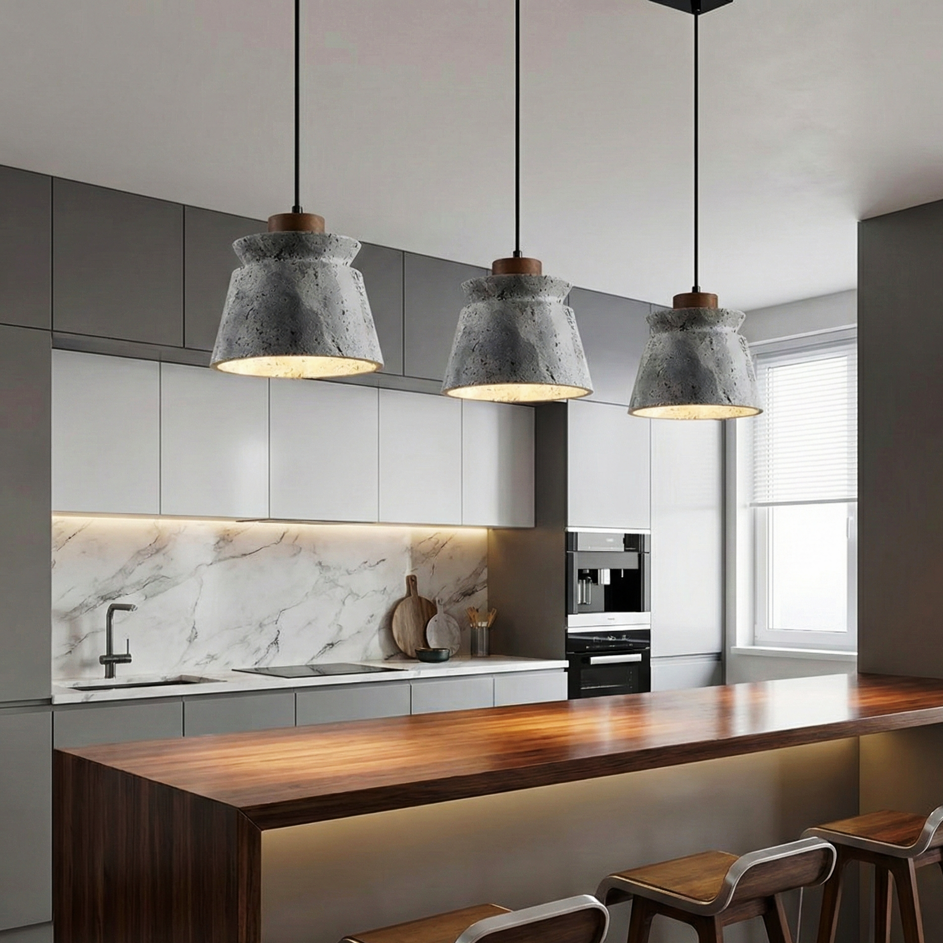Dala Travertine Pendant Light – LED Downward Glow Natural Travertine Stone Warm Ambience
