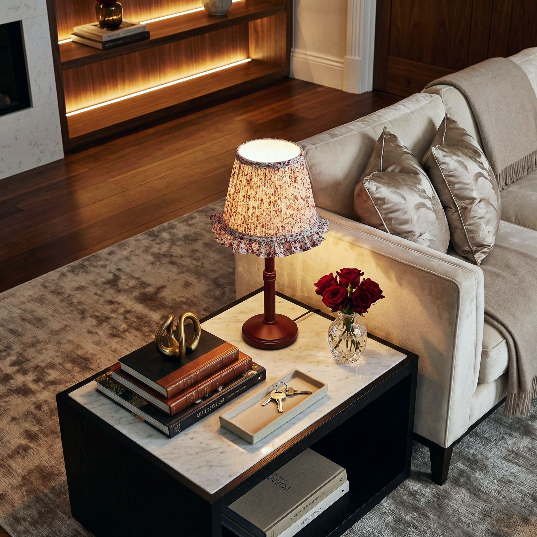 Myora Pleated Table Lamp – LED Indoor Table Lamp Floral Pleated Shade Diffuse Warm Glow Cozy Living Room