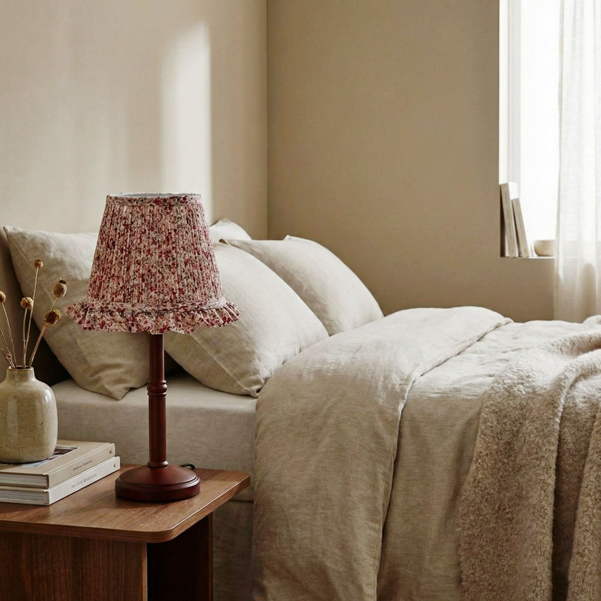 Myora Pleated Table Lamp – LED Indoor Table Lamp Floral Pleated Shade Diffuse Warm Glow Cozy Living Room