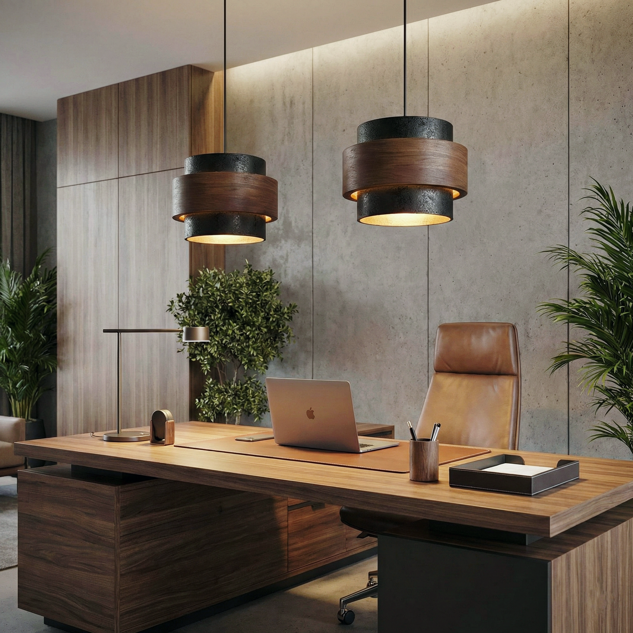 Eaden Travertine Pendant Lamp – Natural Stone Pendant Light With Walnut Wood Band Modern Living