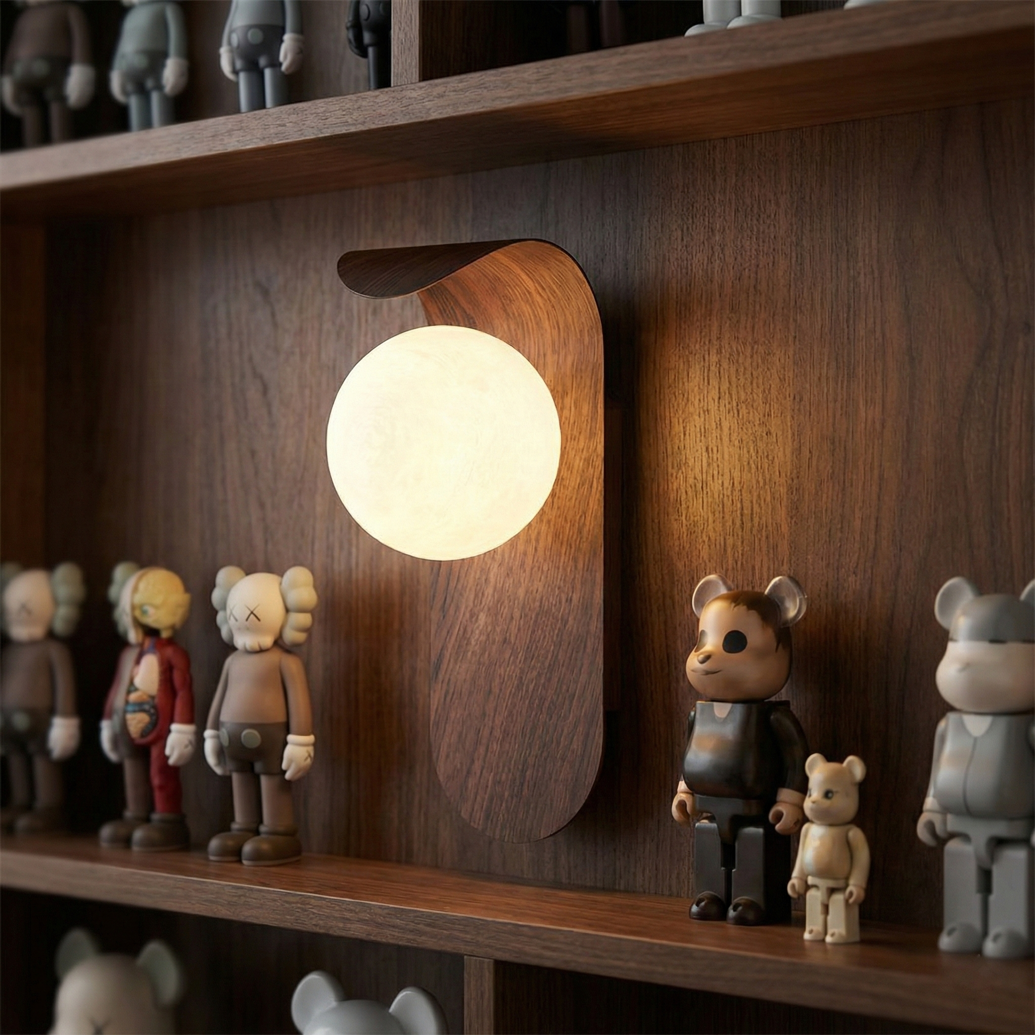 Horizon Grade Wall Lamp – LED Indoor Modern Wood Base Wall Light Frosted Glass Diffuser