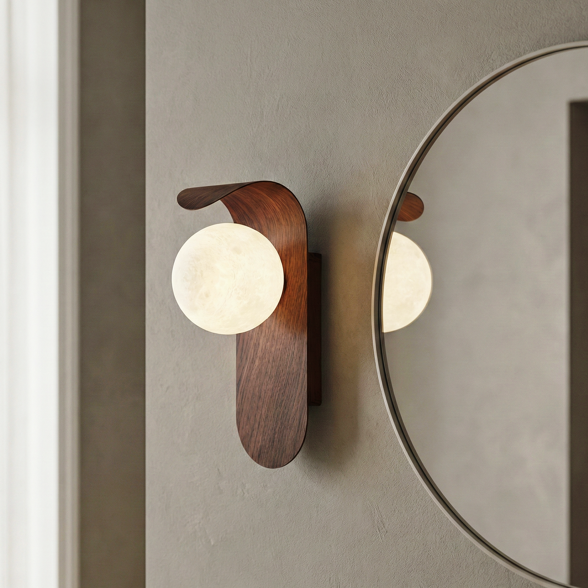 Horizon Grade Wall Lamp – LED Indoor Modern Wood Base Wall Light Frosted Glass Diffuser