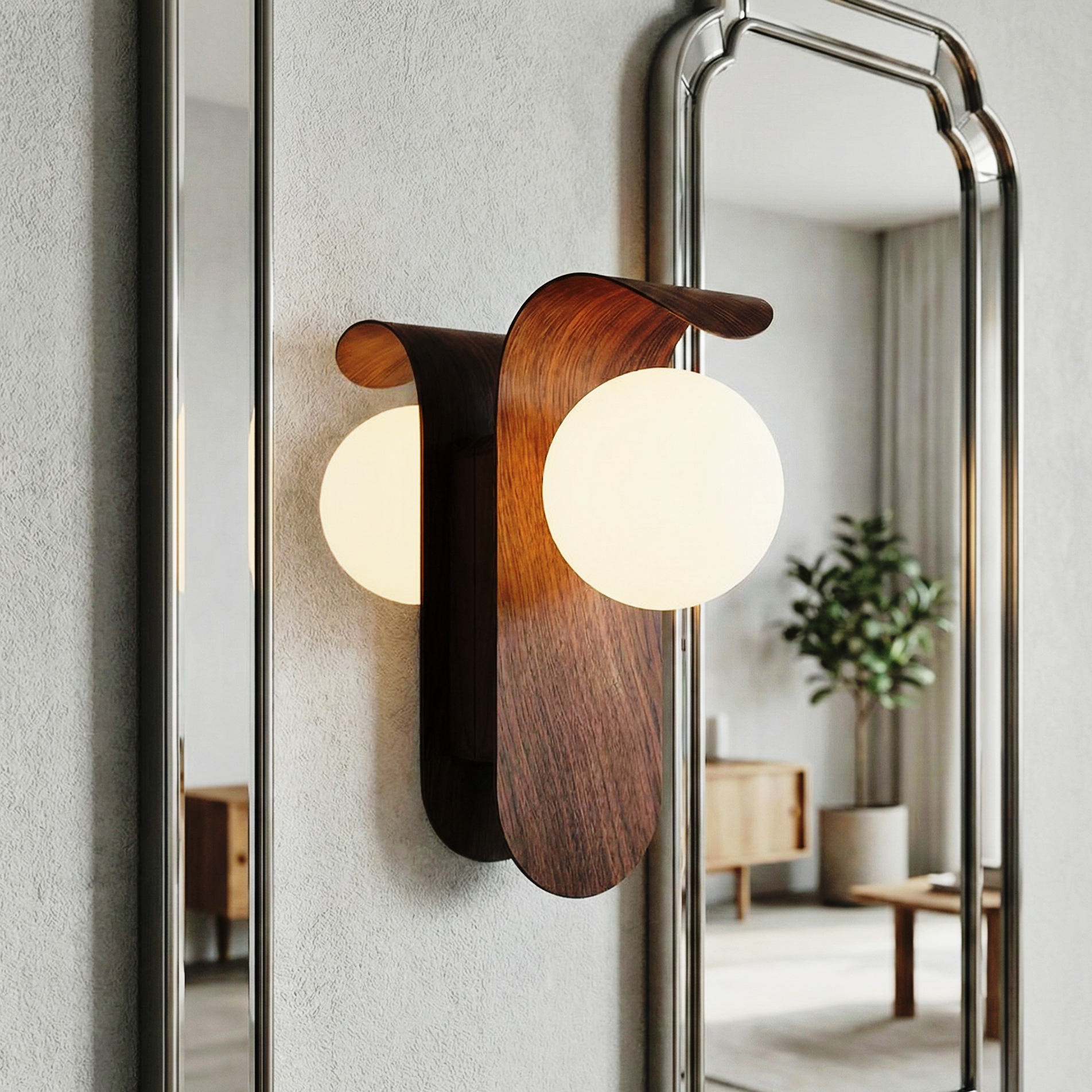 Horizon Grade Wall Lamp – LED Indoor Modern Wood Base Wall Light Frosted Glass Diffuser