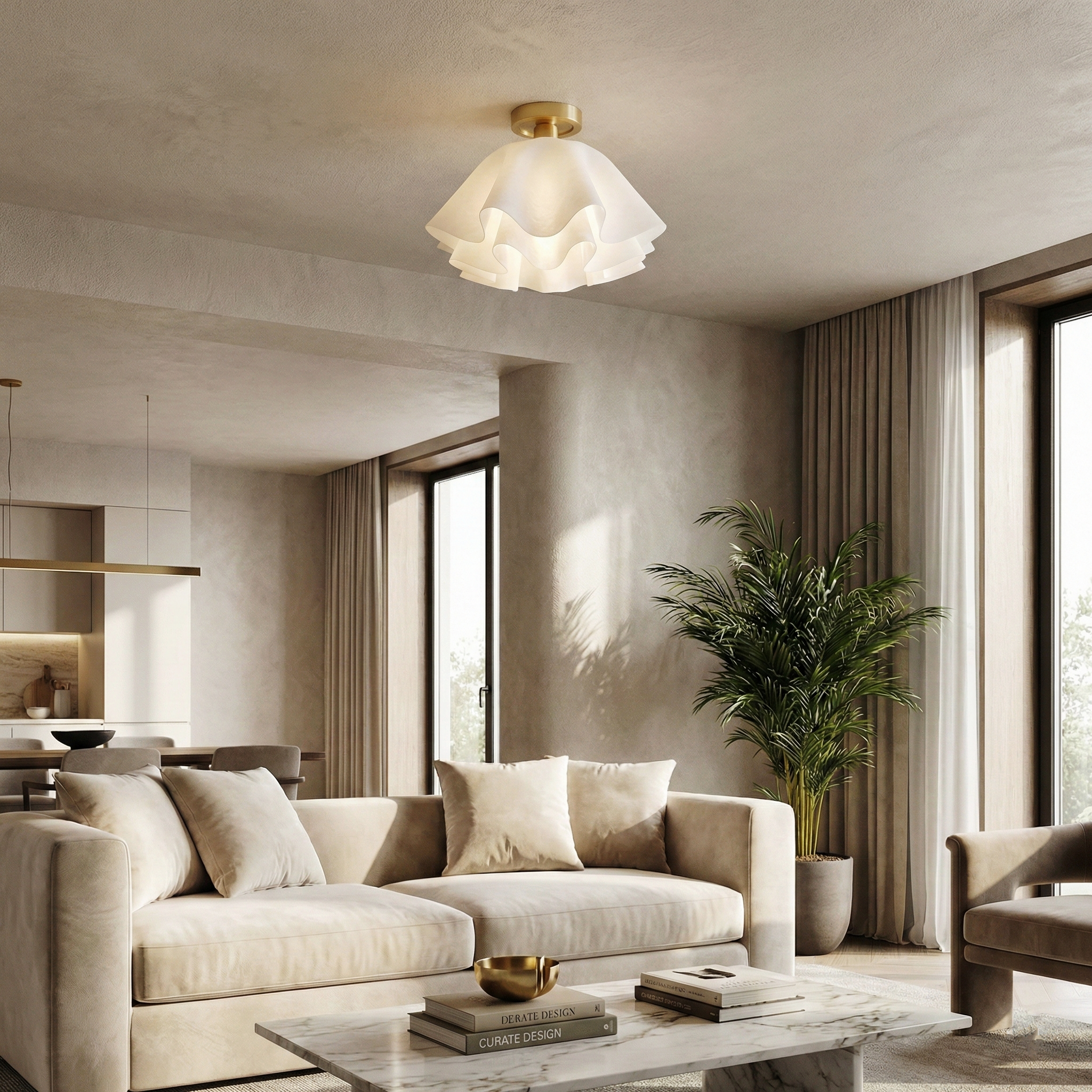 Garant Semi-Flush Ceiling Light – Acrylic Shade Diffusion Modern Minimalist Interiors Living Spaces